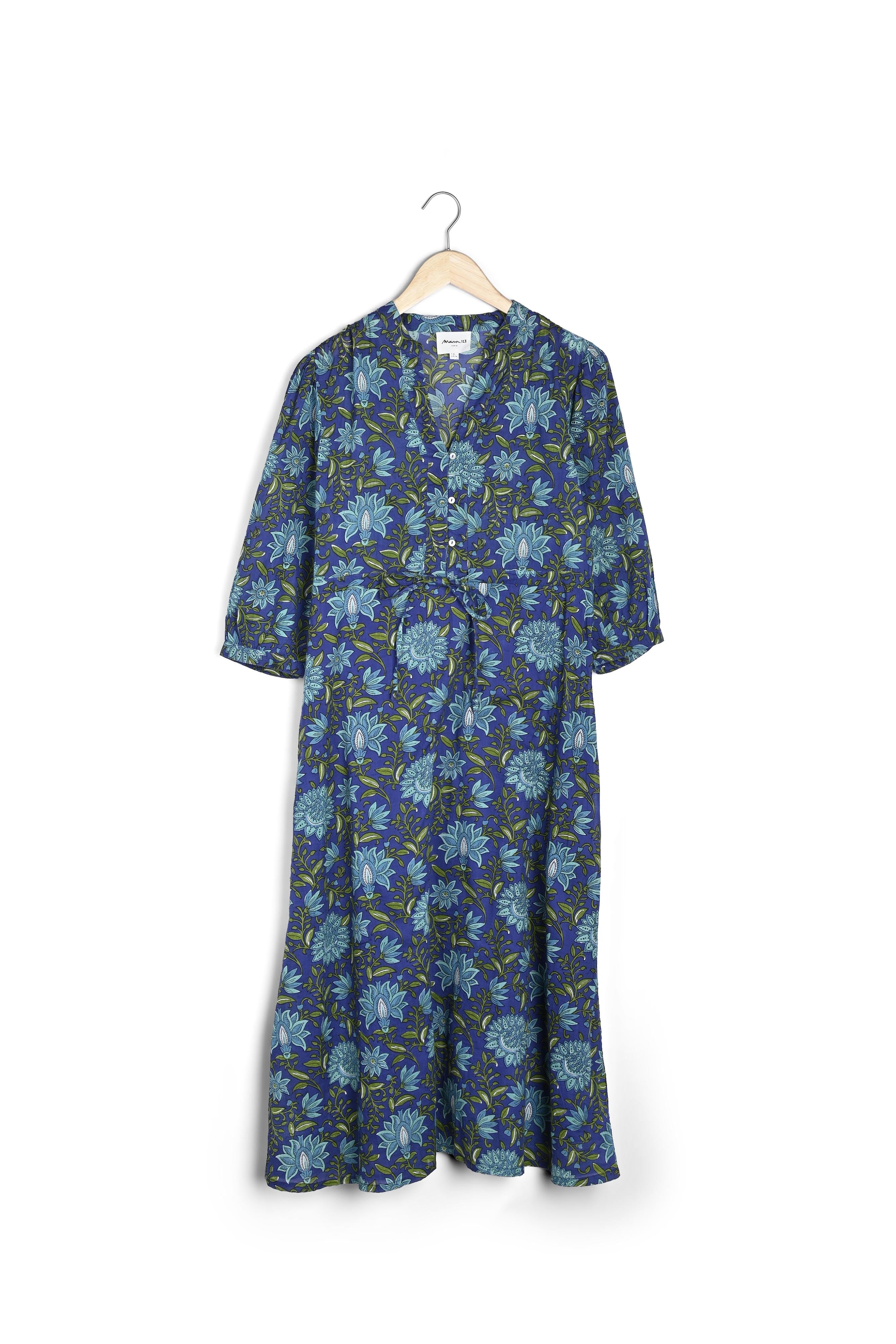 Robe longue en coton imprimé marine Harmony Faume - seconde main