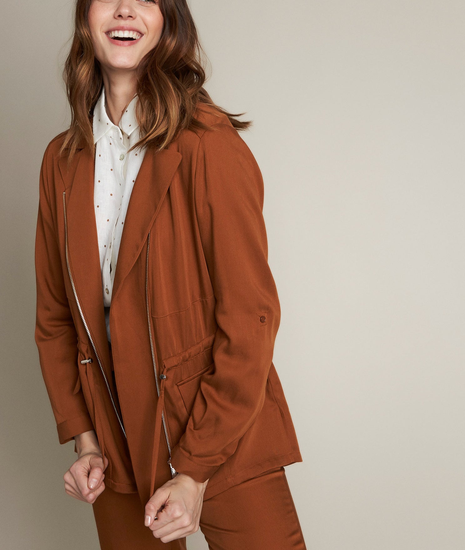 Veste caramel en tencel Lucie Faume - seconde main