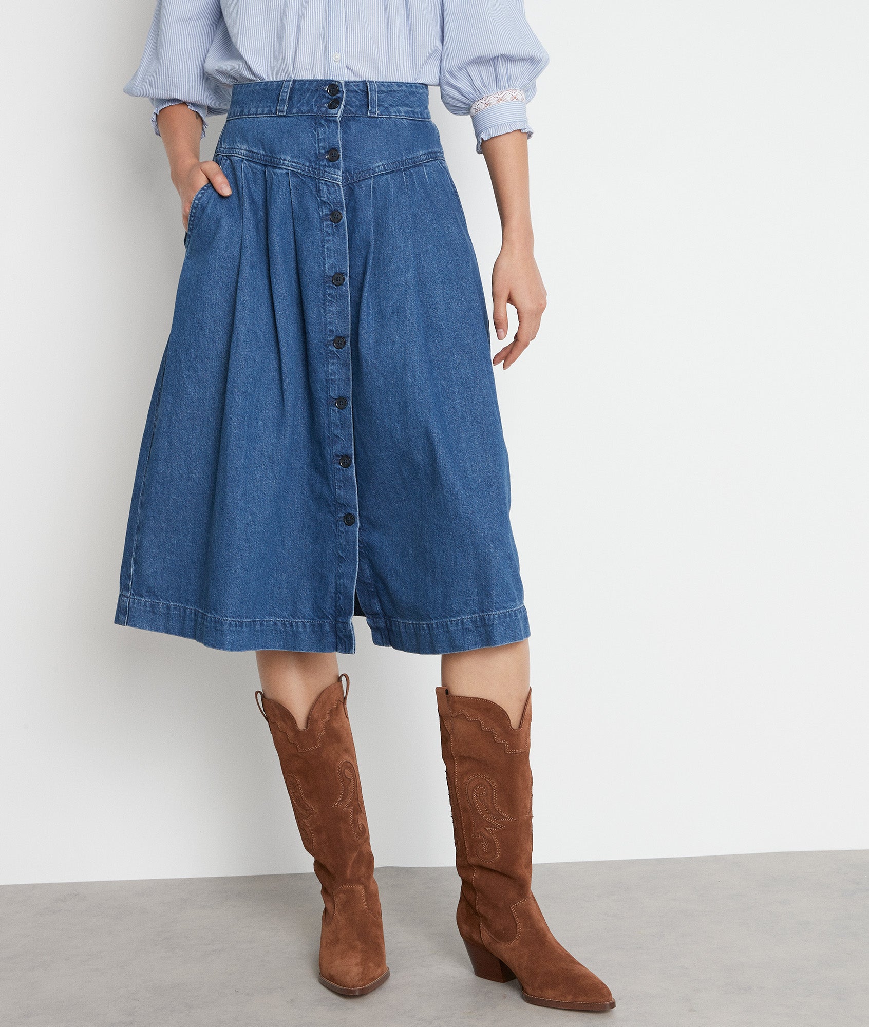 Jupe midi boutonnée en denim Francine Faume - seconde main