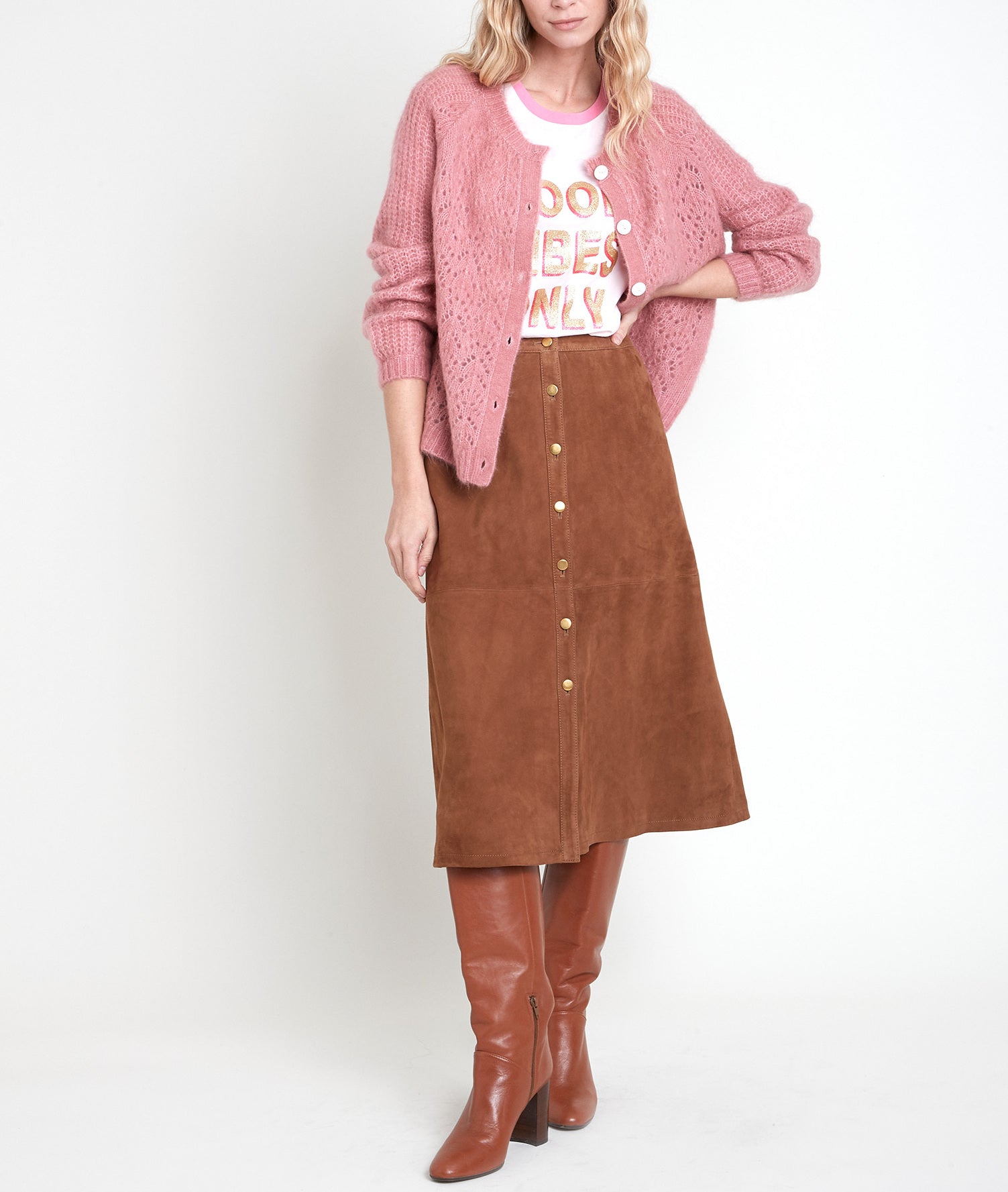 Gilet en laine mélangée rose Ary Faume - seconde main