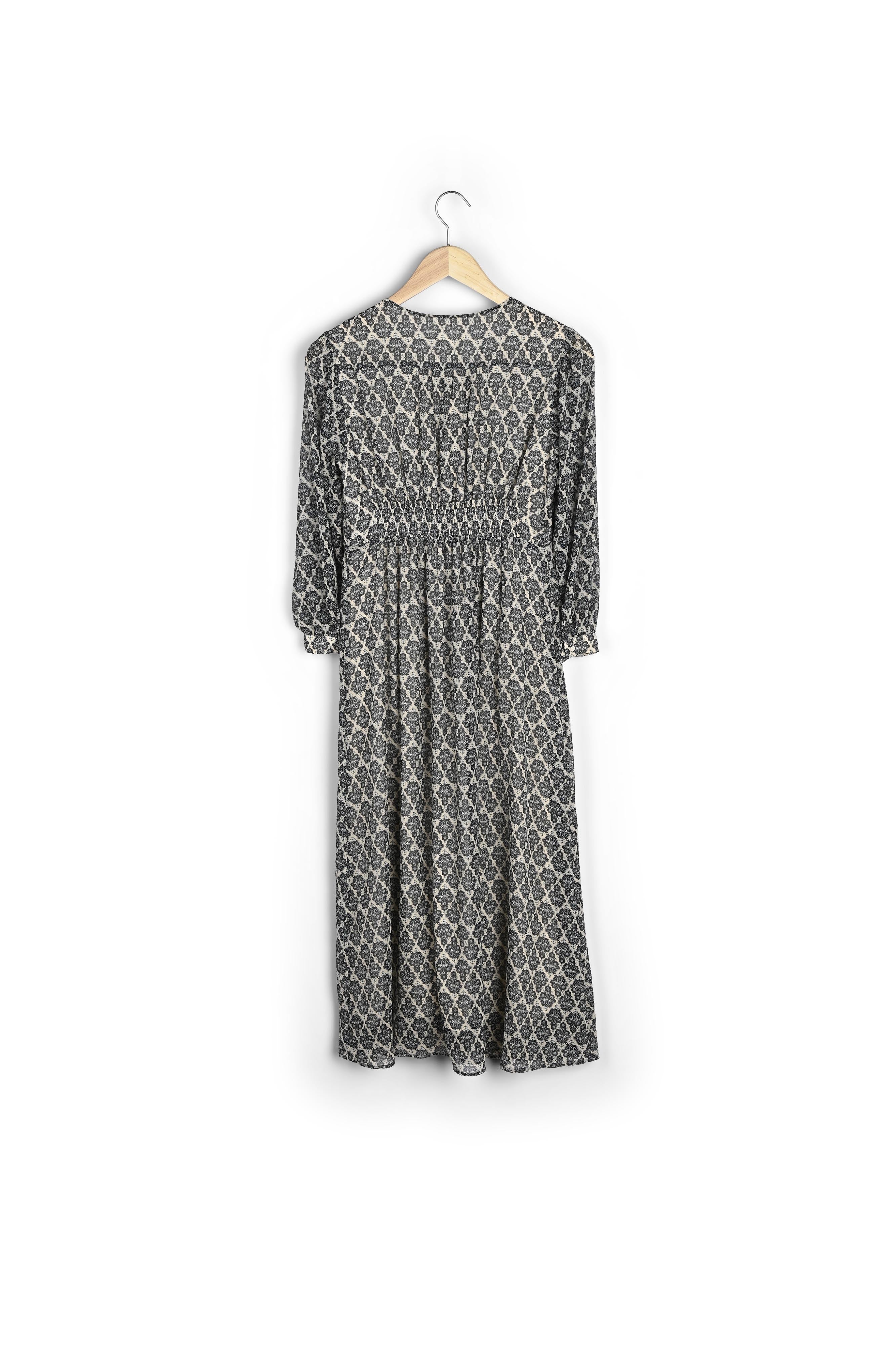 Robe longue imprimée écrue et bleue Hacena Faume - seconde main