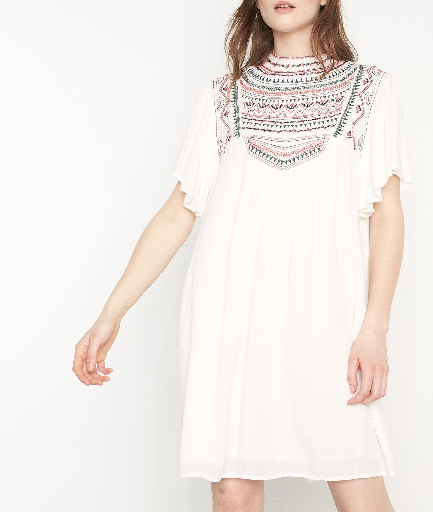 Robe courte brodée blanc Naurene Faume - seconde main