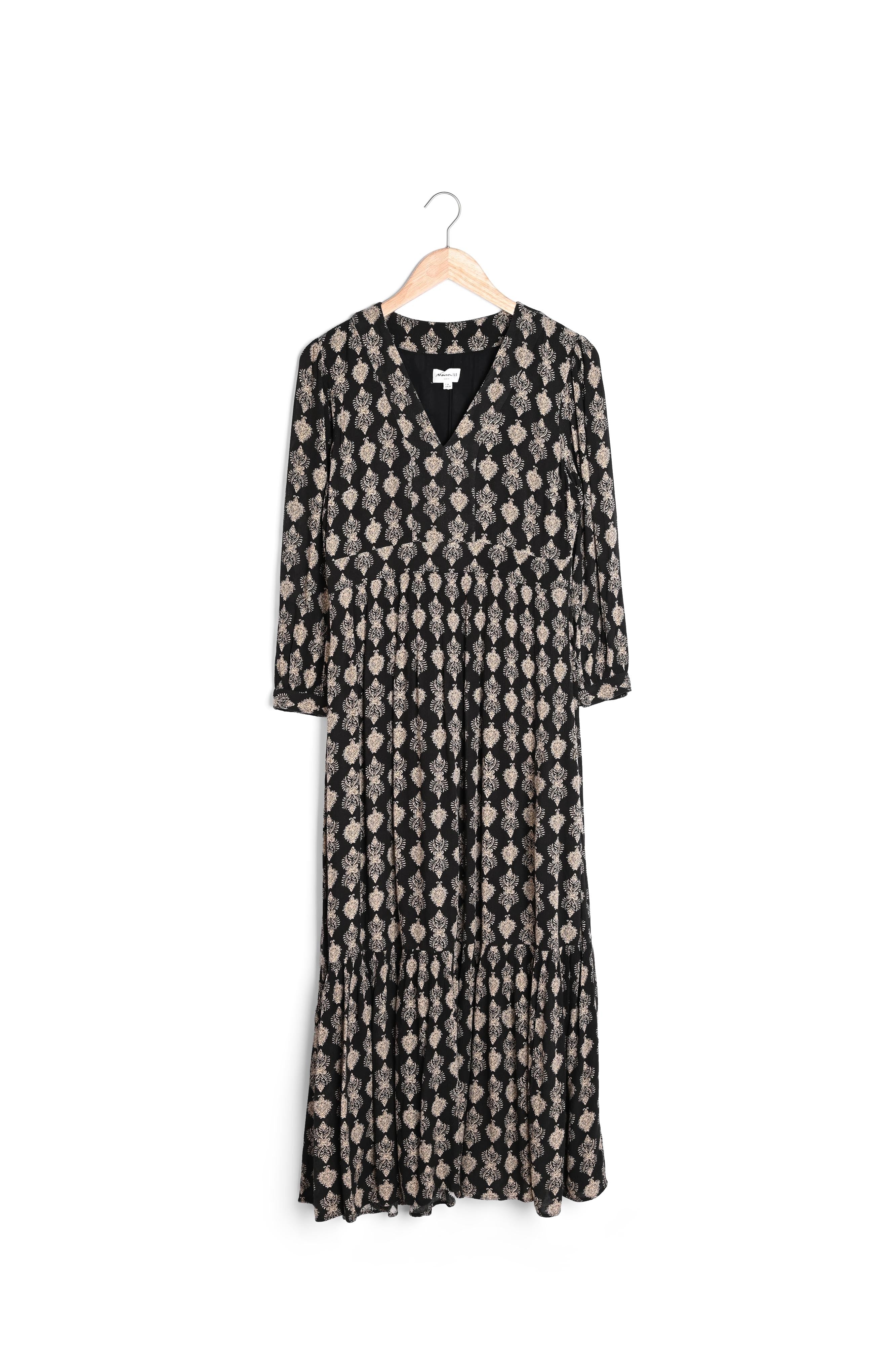 Robe longue fluide imprimée noire et blanche Ludine Faume - seconde main