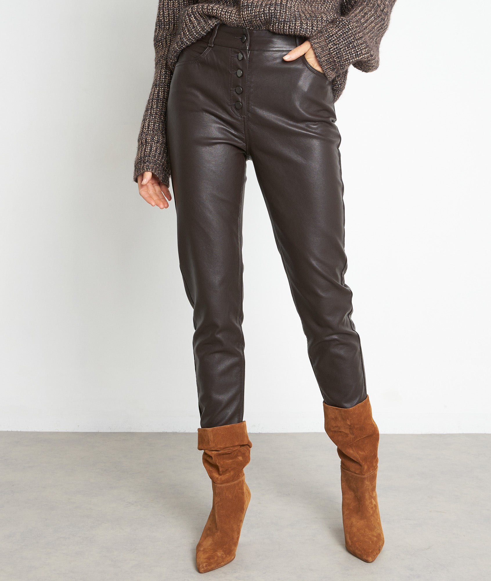 Pantalon effet cuir marron Duncan Faume - seconde main