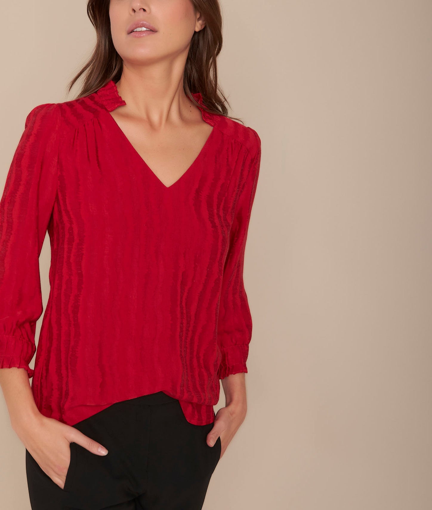 Blouse fluide encolure plissée Mackenzie Faume - seconde main