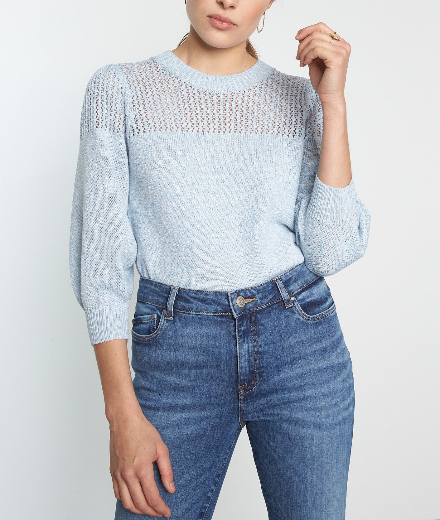 Pull en double maille fine bleu clair Pretty Faume - seconde main