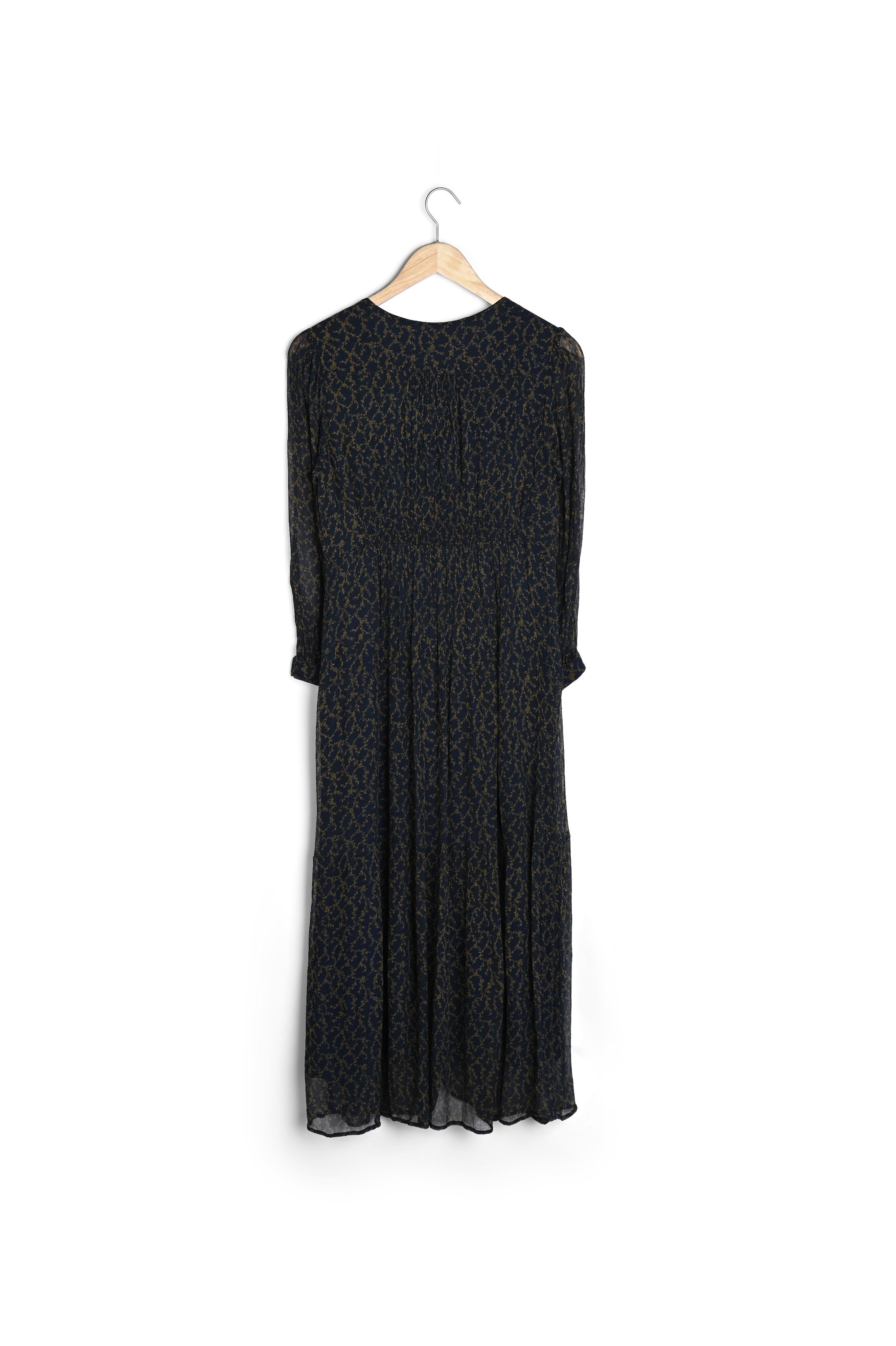 Robe longue fluide imprimée marine et bronze Souad Faume - seconde main