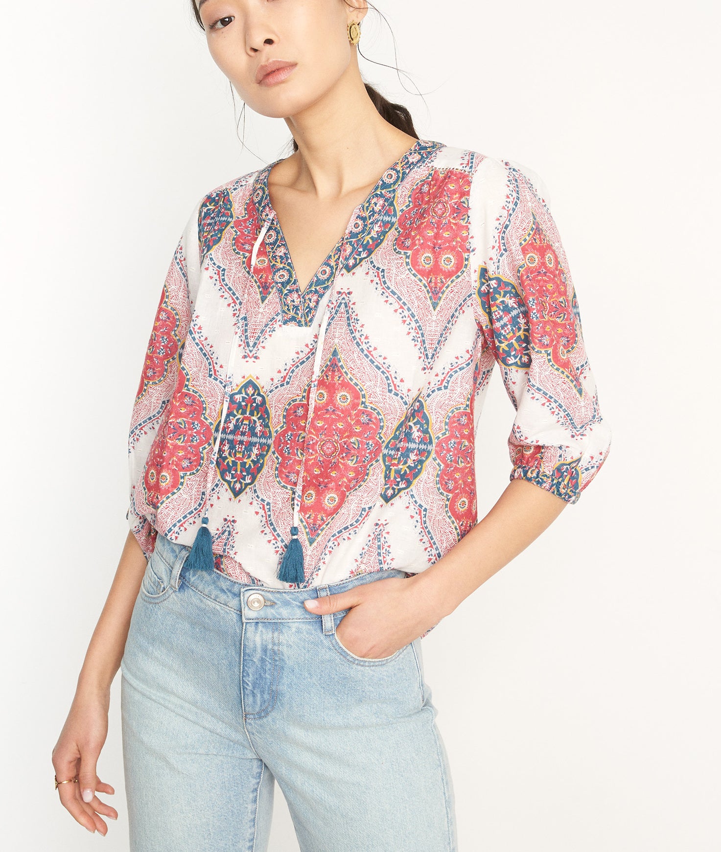 Blouse imprimé en coton rose Cybile Faume - seconde main