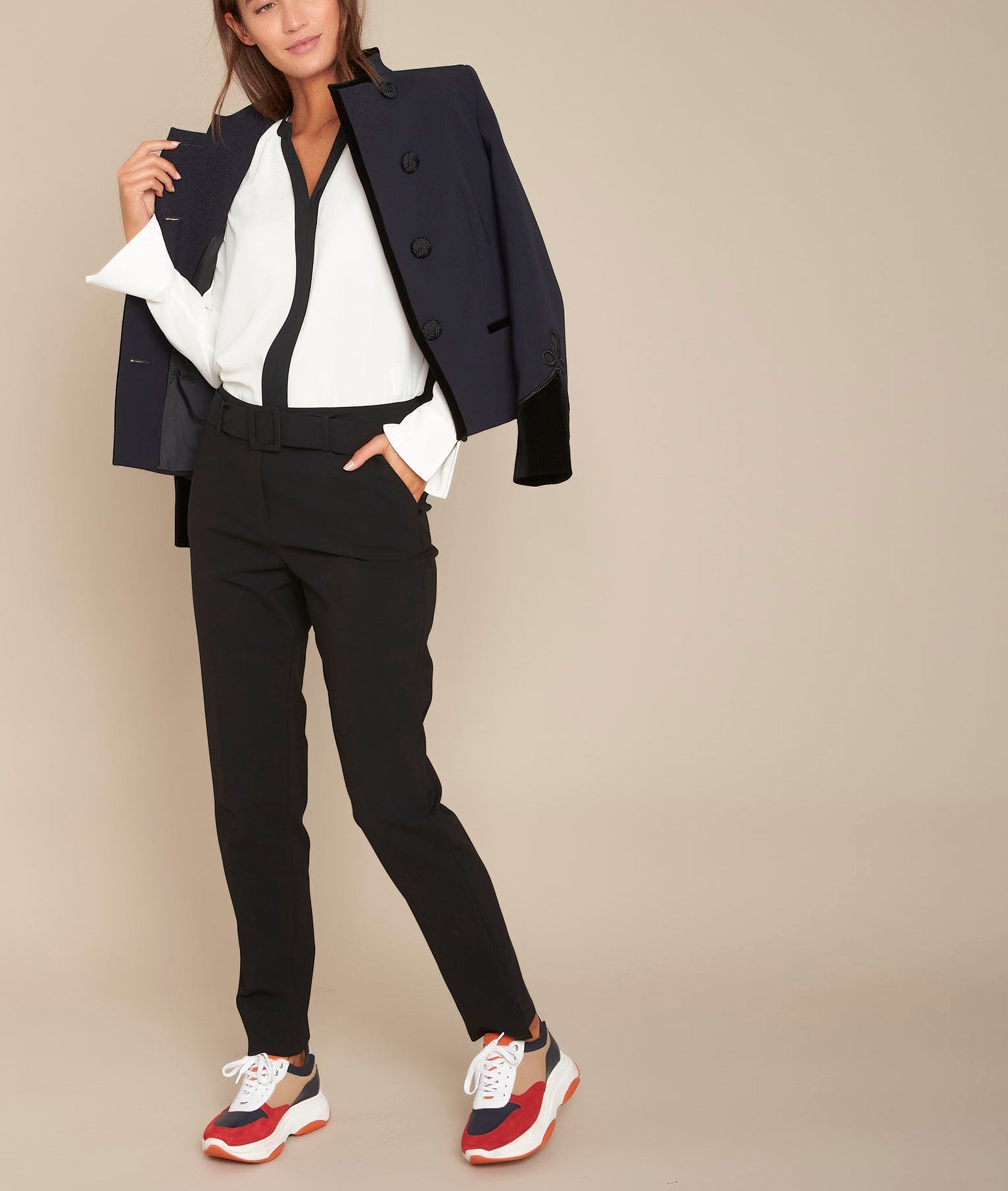 Blouse écrue à encolure contrastée Marguerite Faume - seconde main