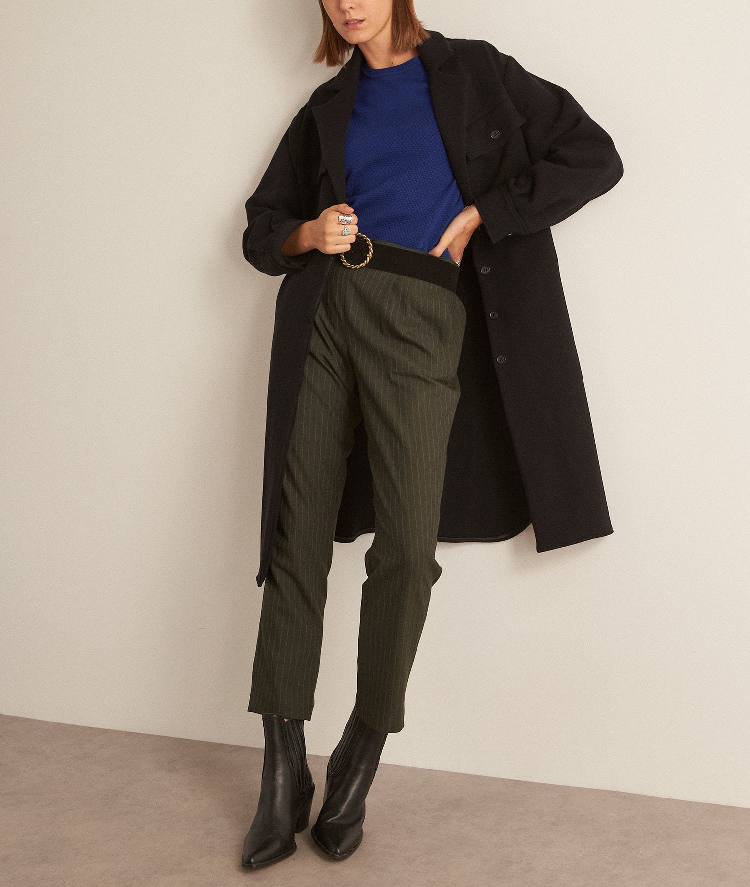 Manteau long noir en laine responsable Morgane Faume - seconde main