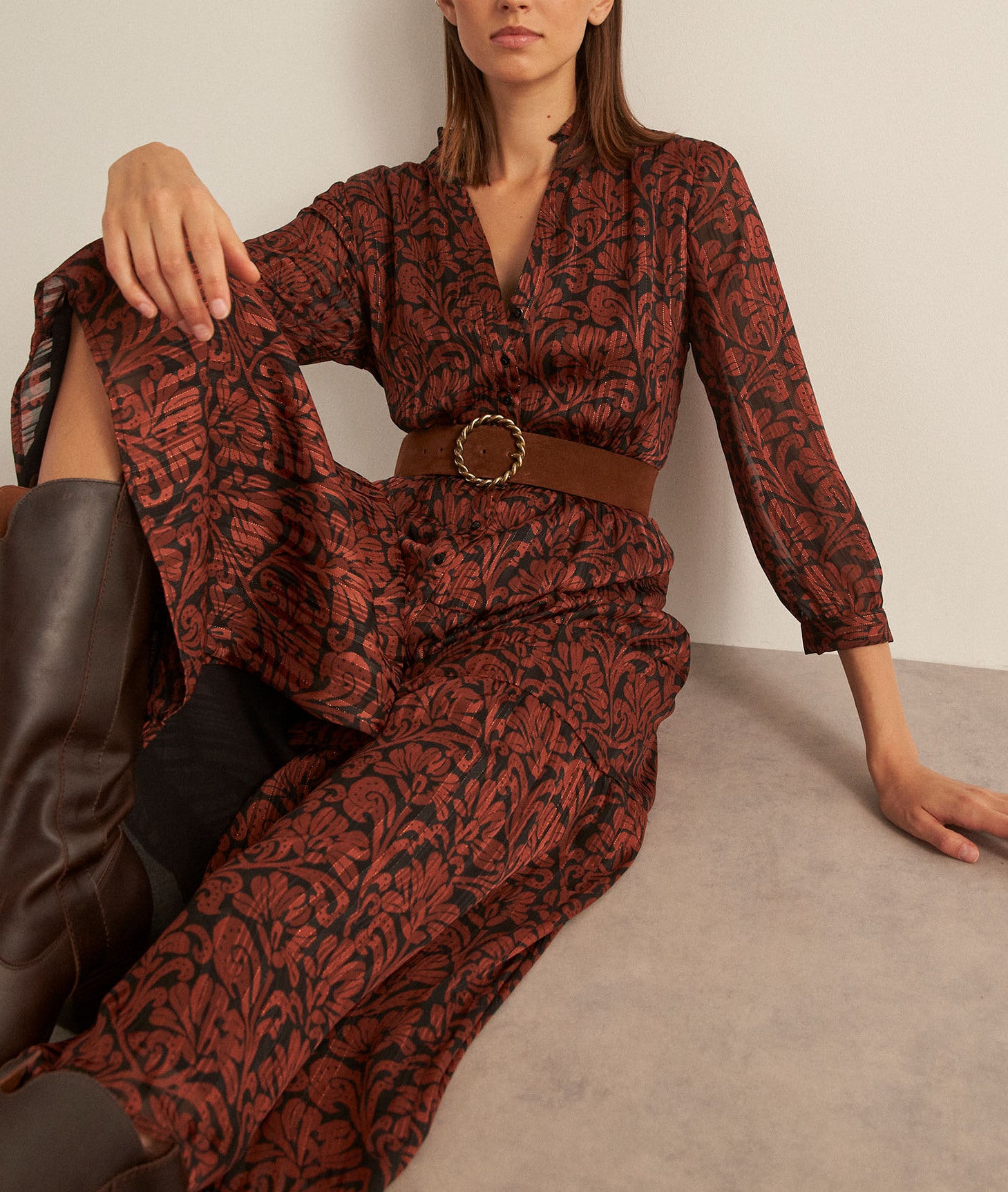 Robe longue imprimée brique Carola Faume - seconde main