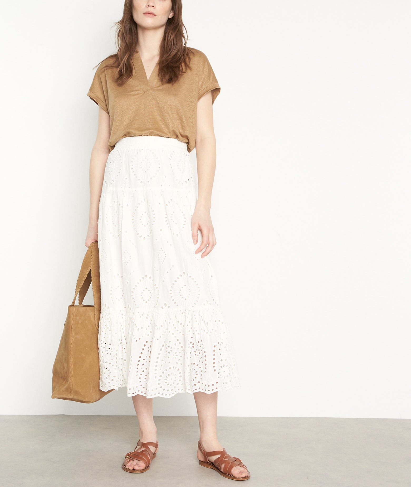 Jupe longue coton ajouré blanc Dolly Faume - seconde main