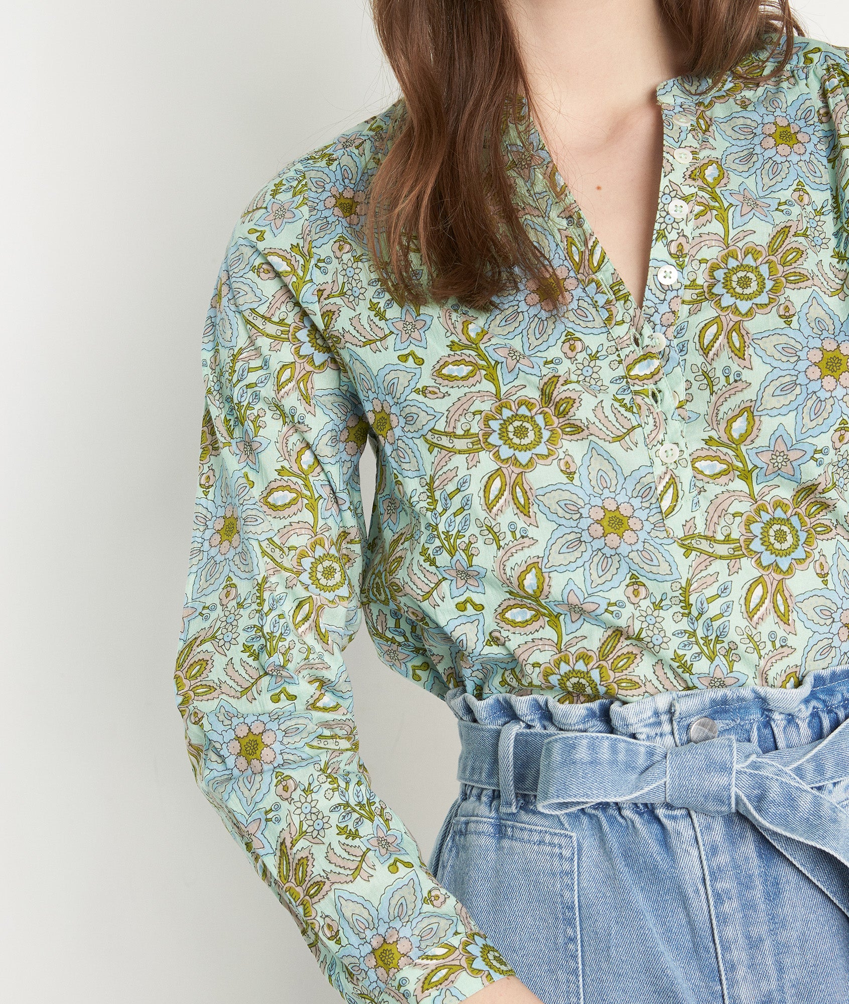 Blouse imprimée en coton verte Lumba Faume - seconde main