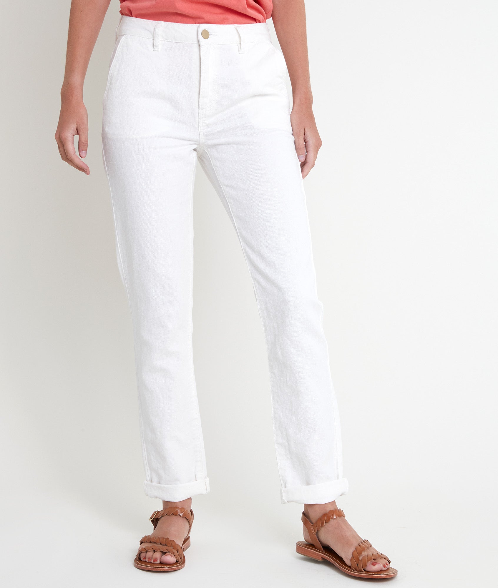 Pantalon droit en coton et lin écru Farel Faume - seconde main