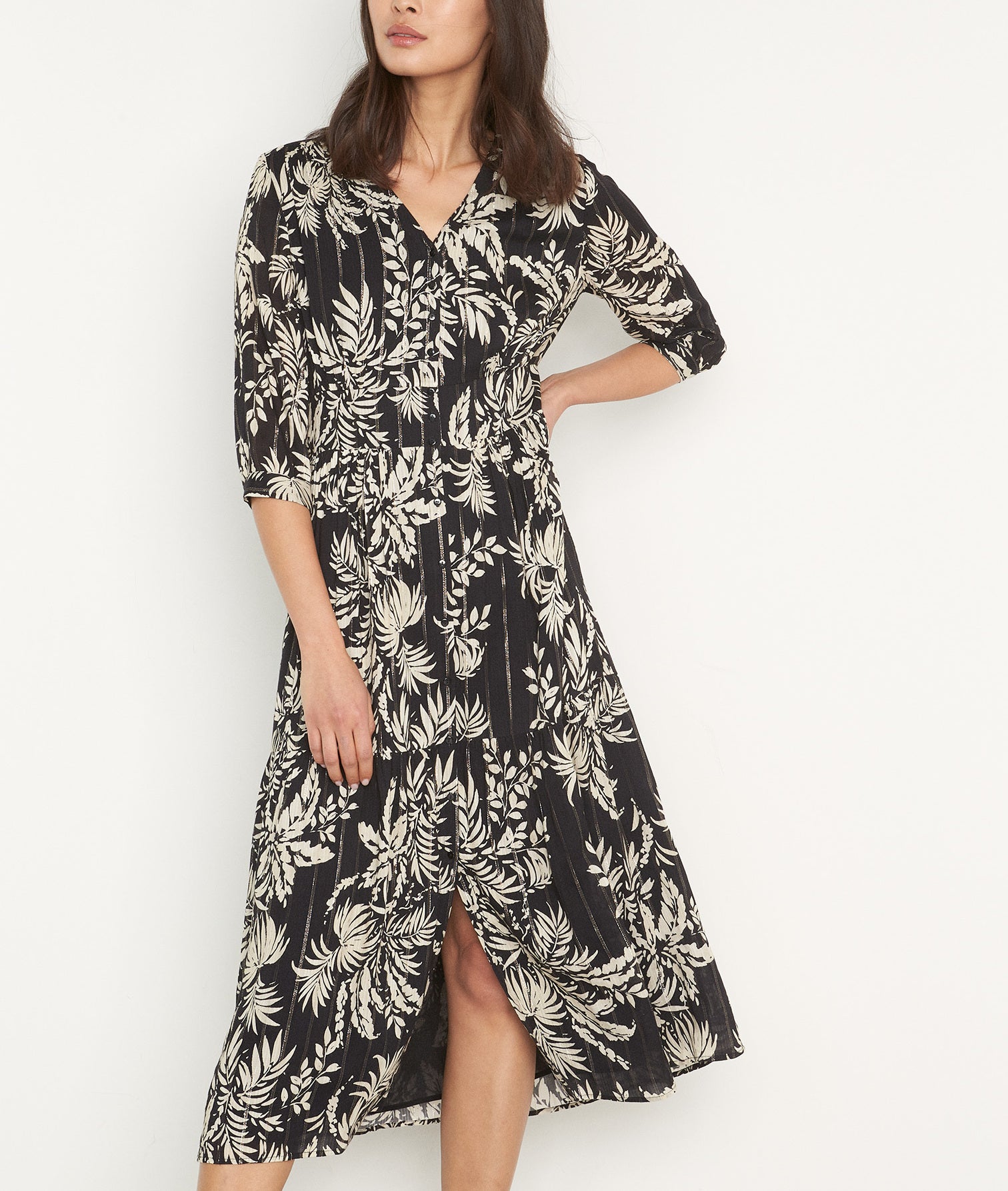 Robe longue imprimée noire Nais Faume - seconde main