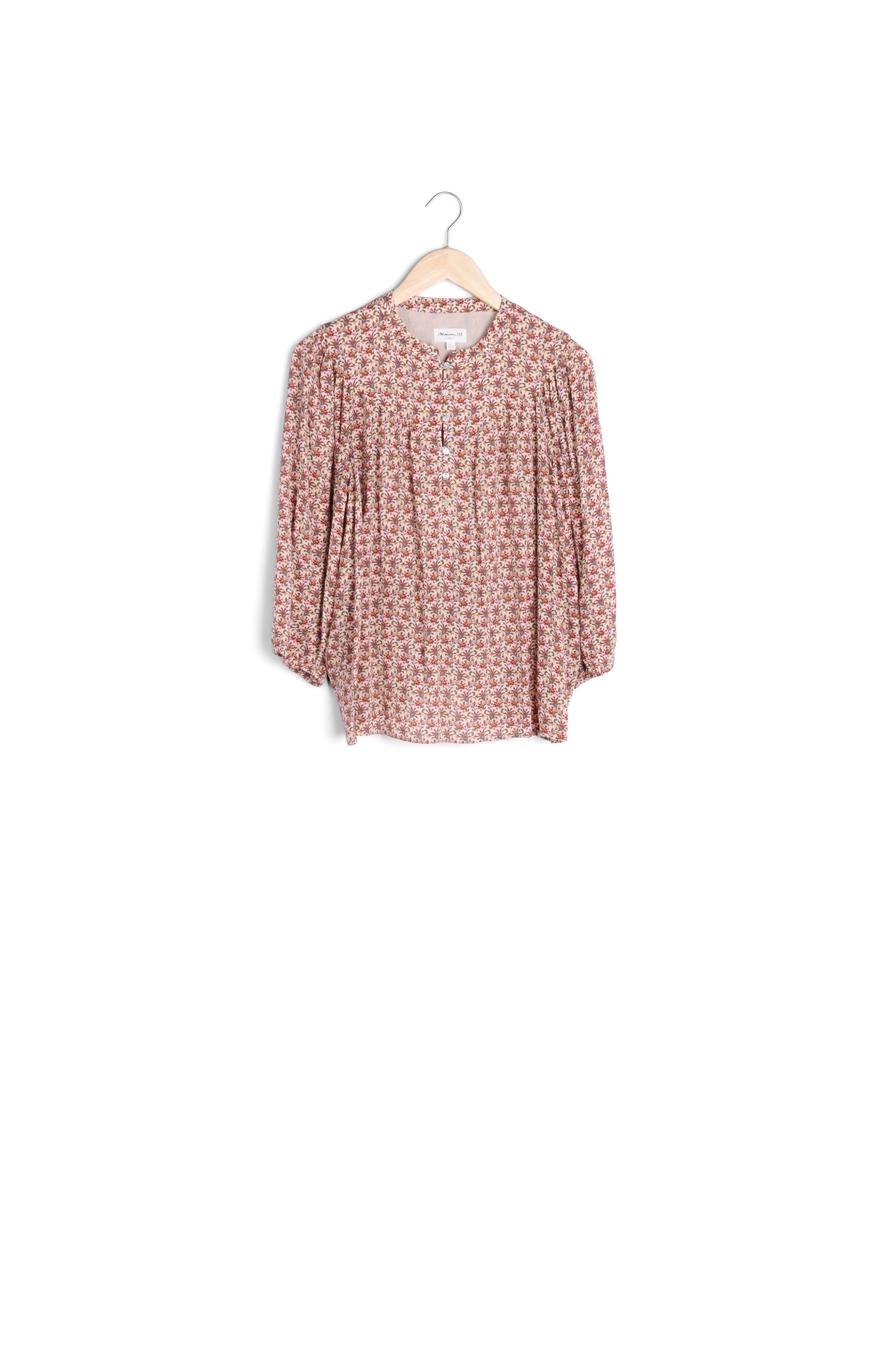 Blouse fluide imprimée rouge et beige Carina Faume - seconde main