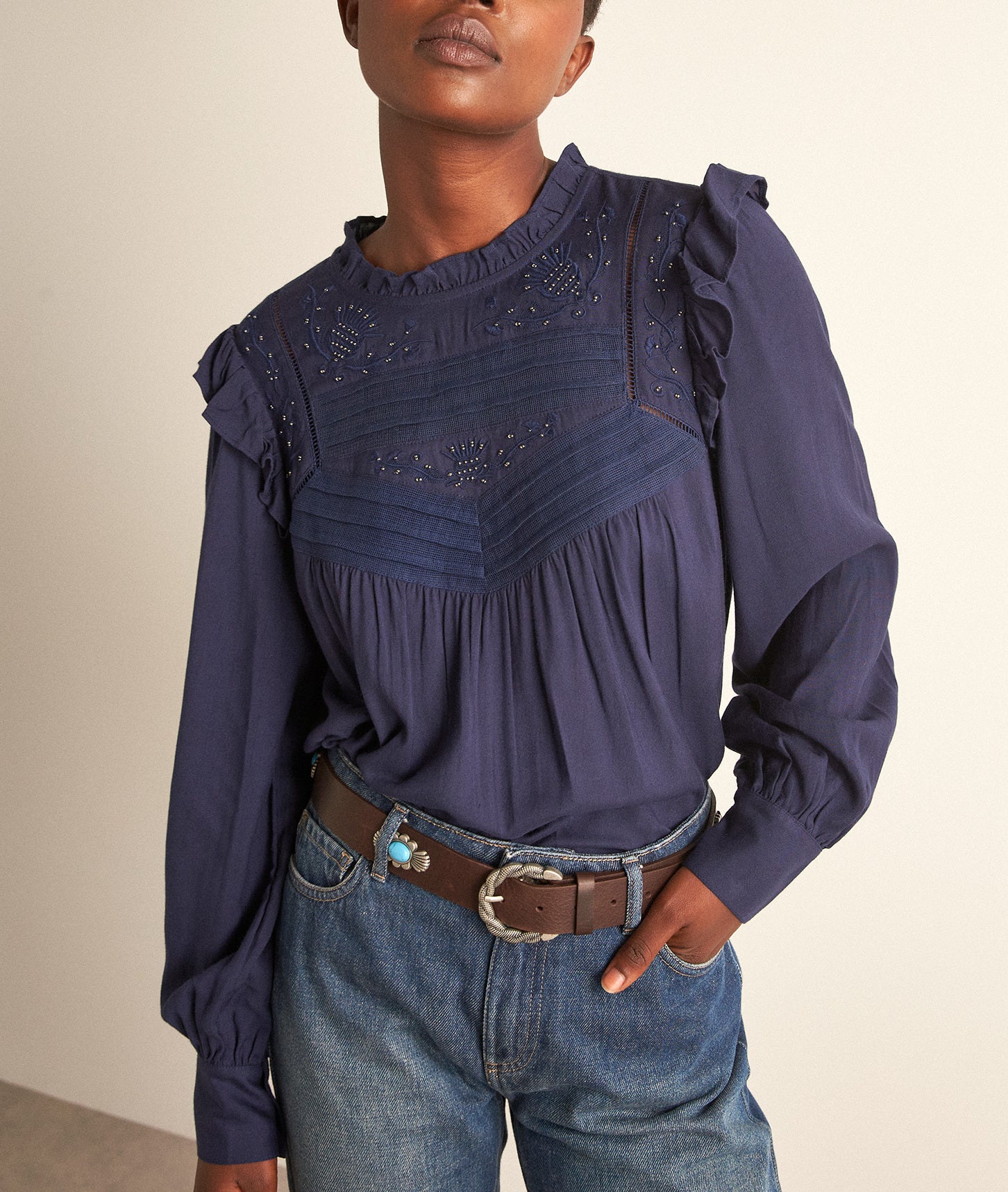 Blouse en coton marine Crissy Faume - seconde main