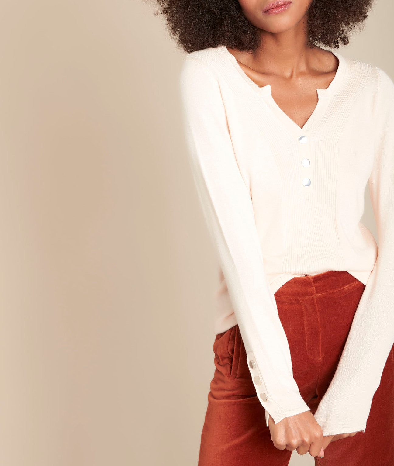 Pull à encolure tunisienne rose Fanny Faume - seconde main