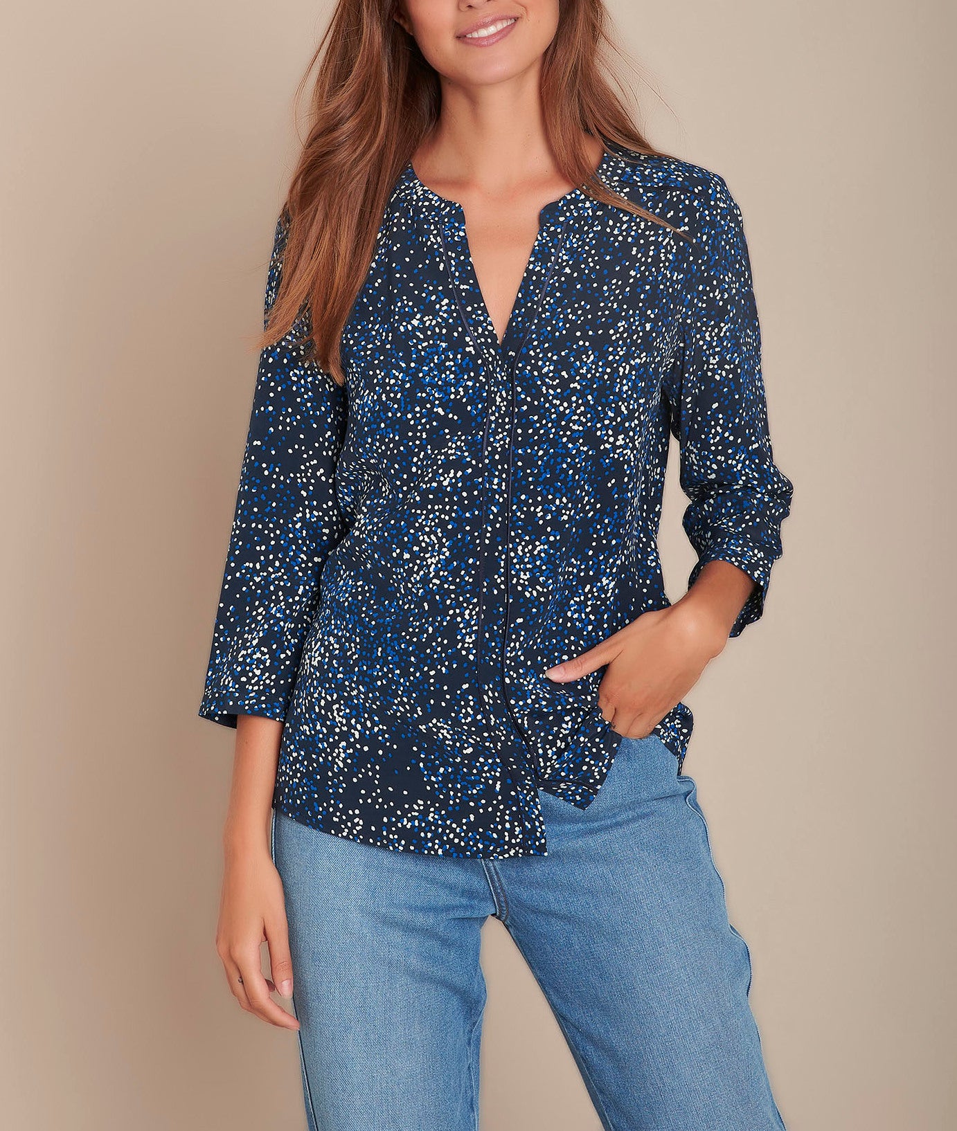 Blouse marine imprimée Arletty Faume - seconde main