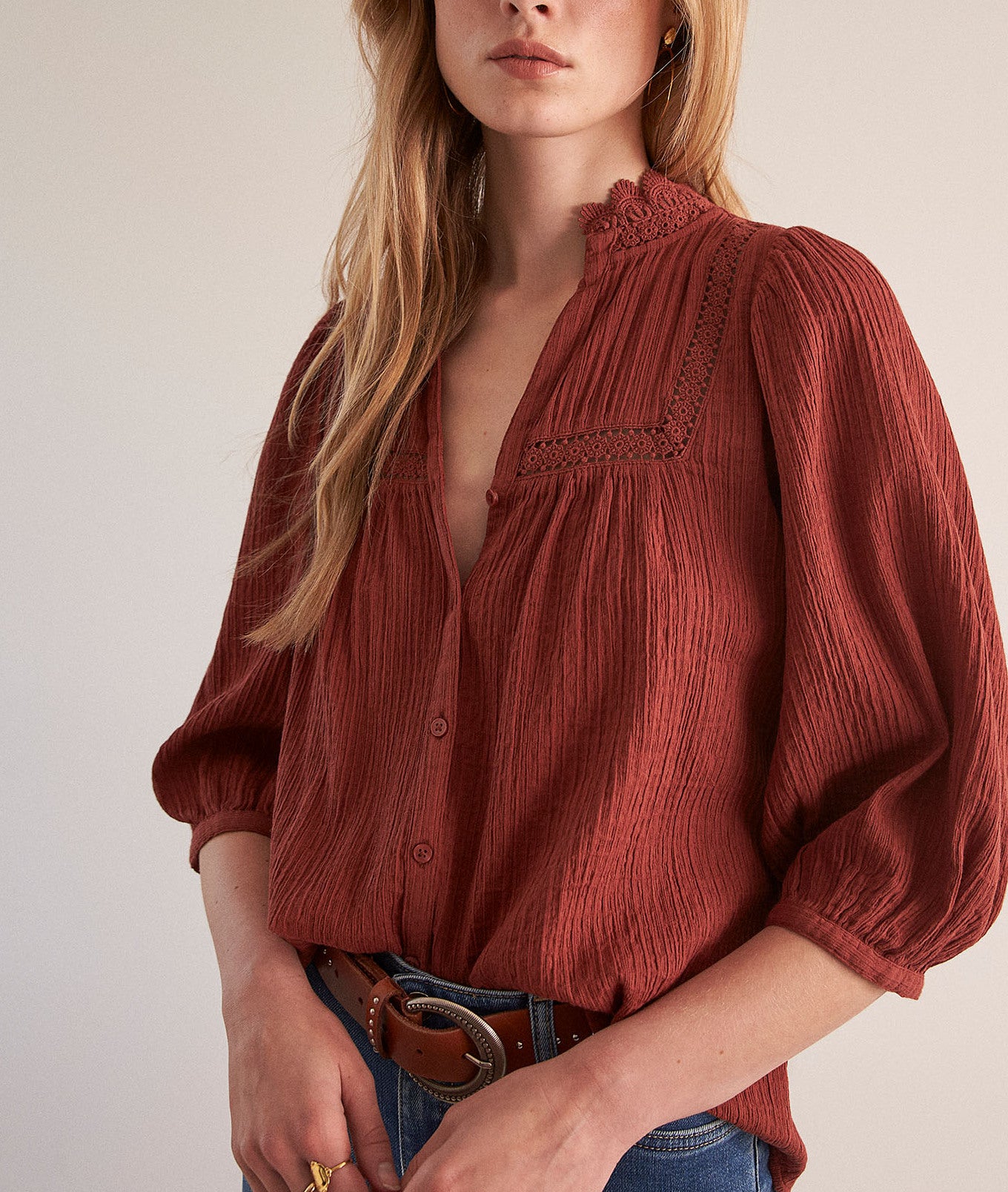 Blouse en gaze de coton brique Clara Faume - seconde main