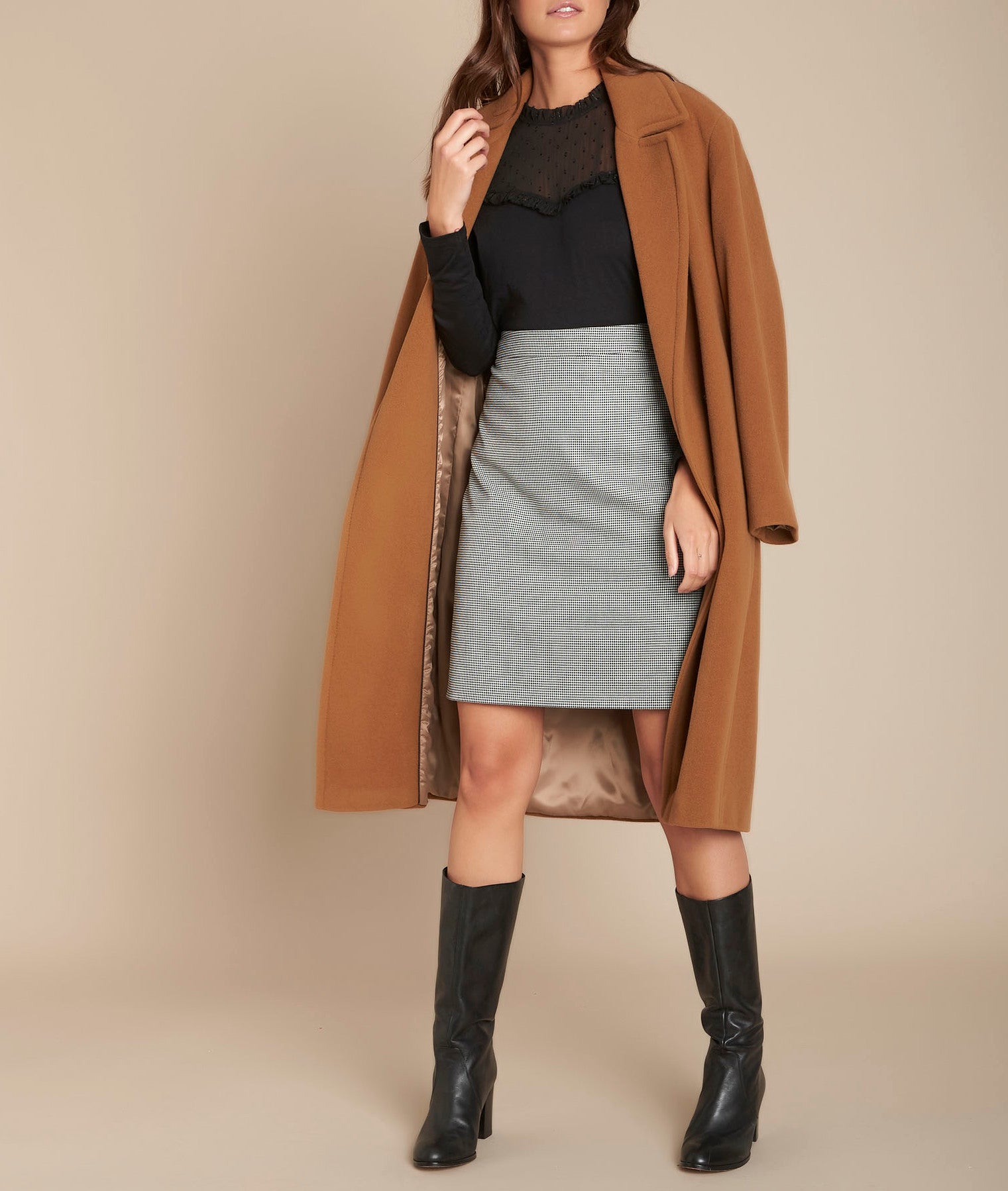 Jupe droite imprimé pied de poule Karla Faume - seconde main