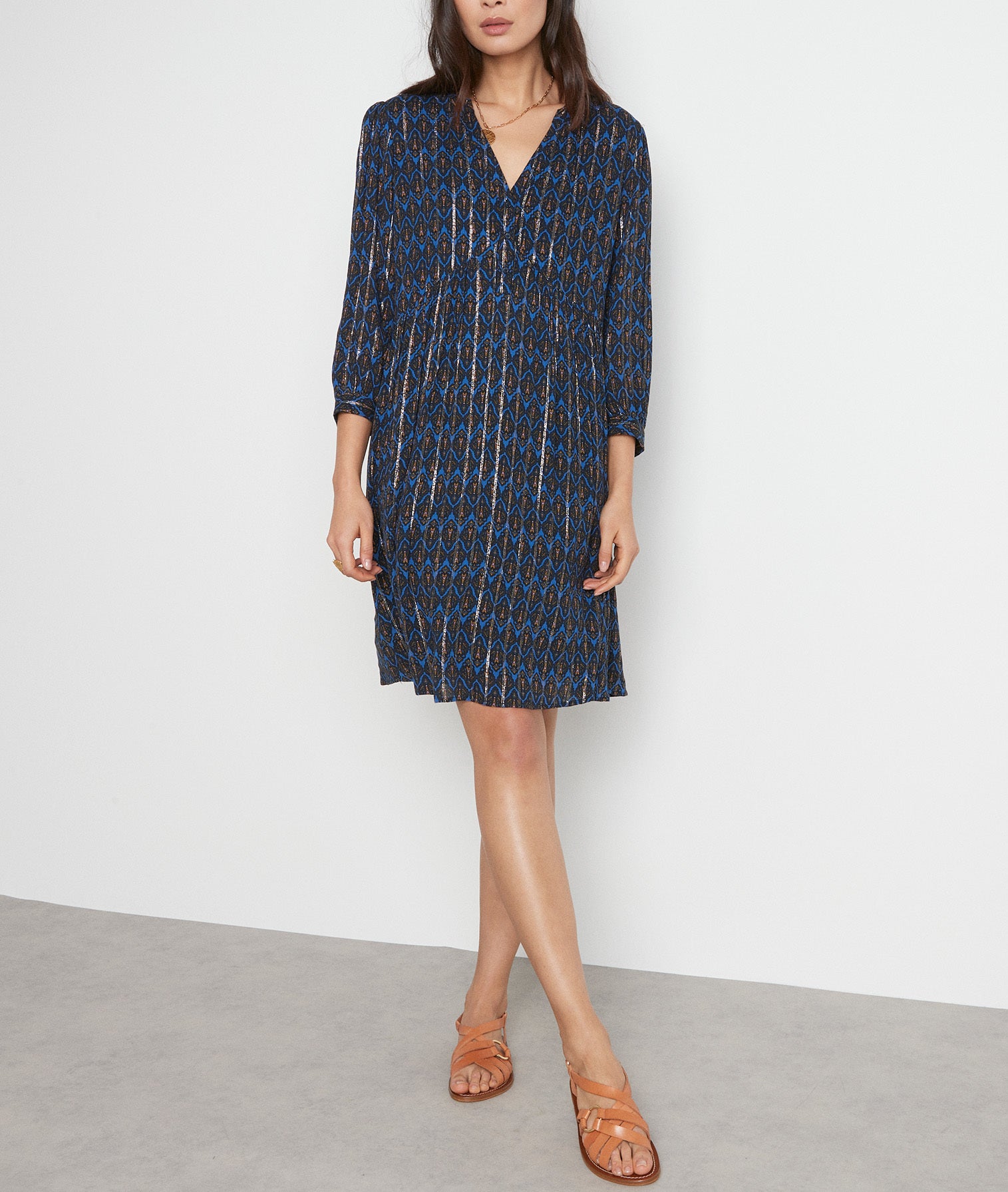 Robe courte imprimée bleu marine Calypso Faume - seconde main