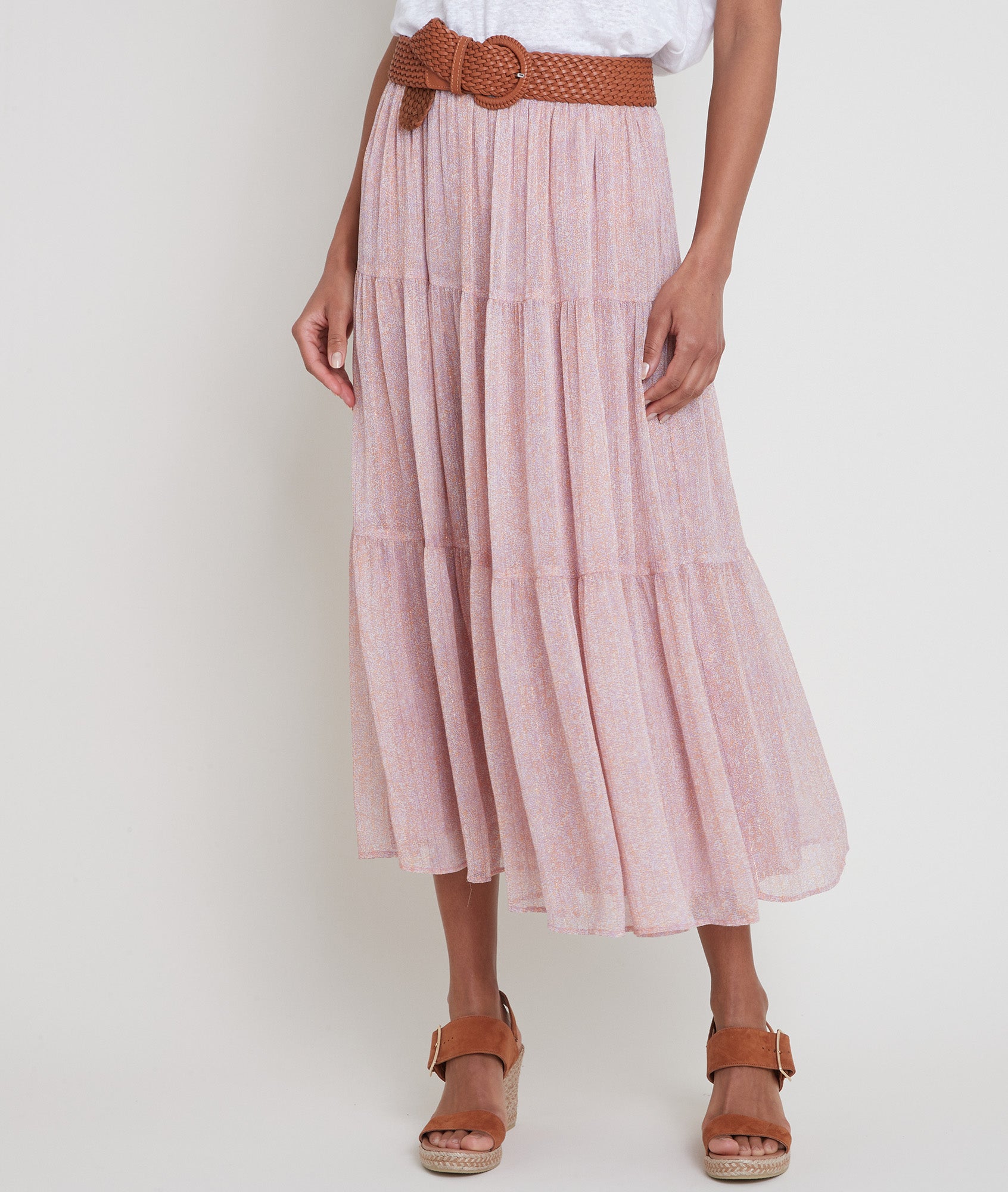 Jupe vaporeuse imprimée rose Elina Faume - seconde main