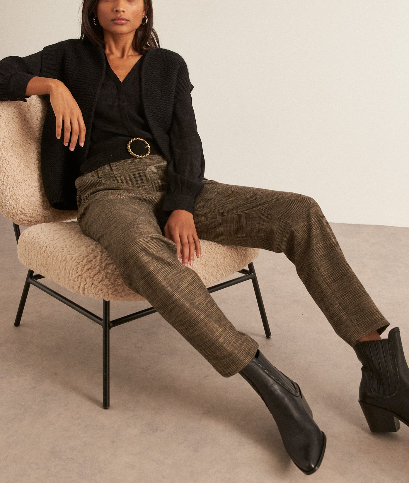 Pantalon carotte en Prince de Galles beige Flynn Faume - seconde main