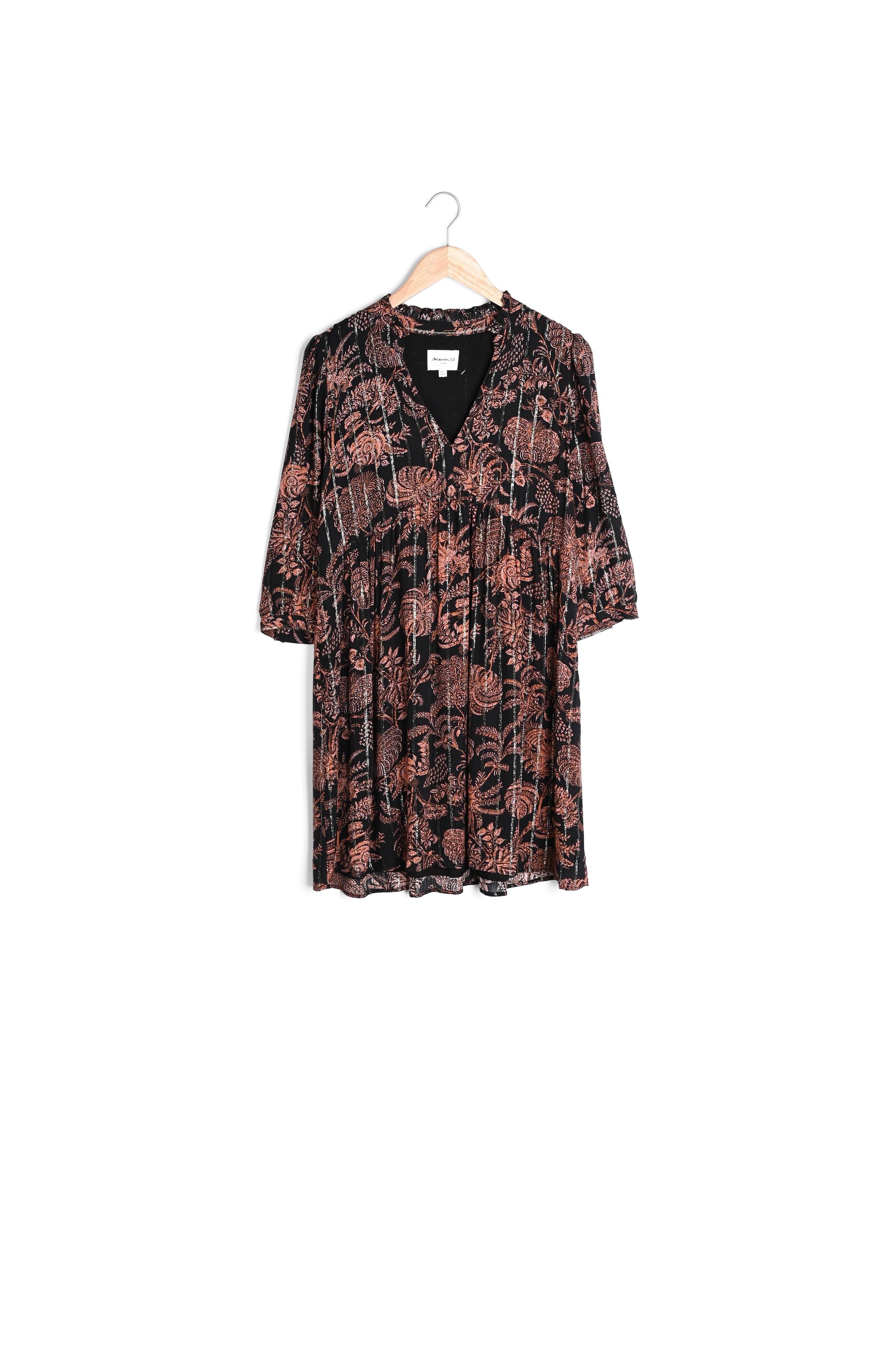 Robe courte imprimée noir et orange Lais Faume - seconde main