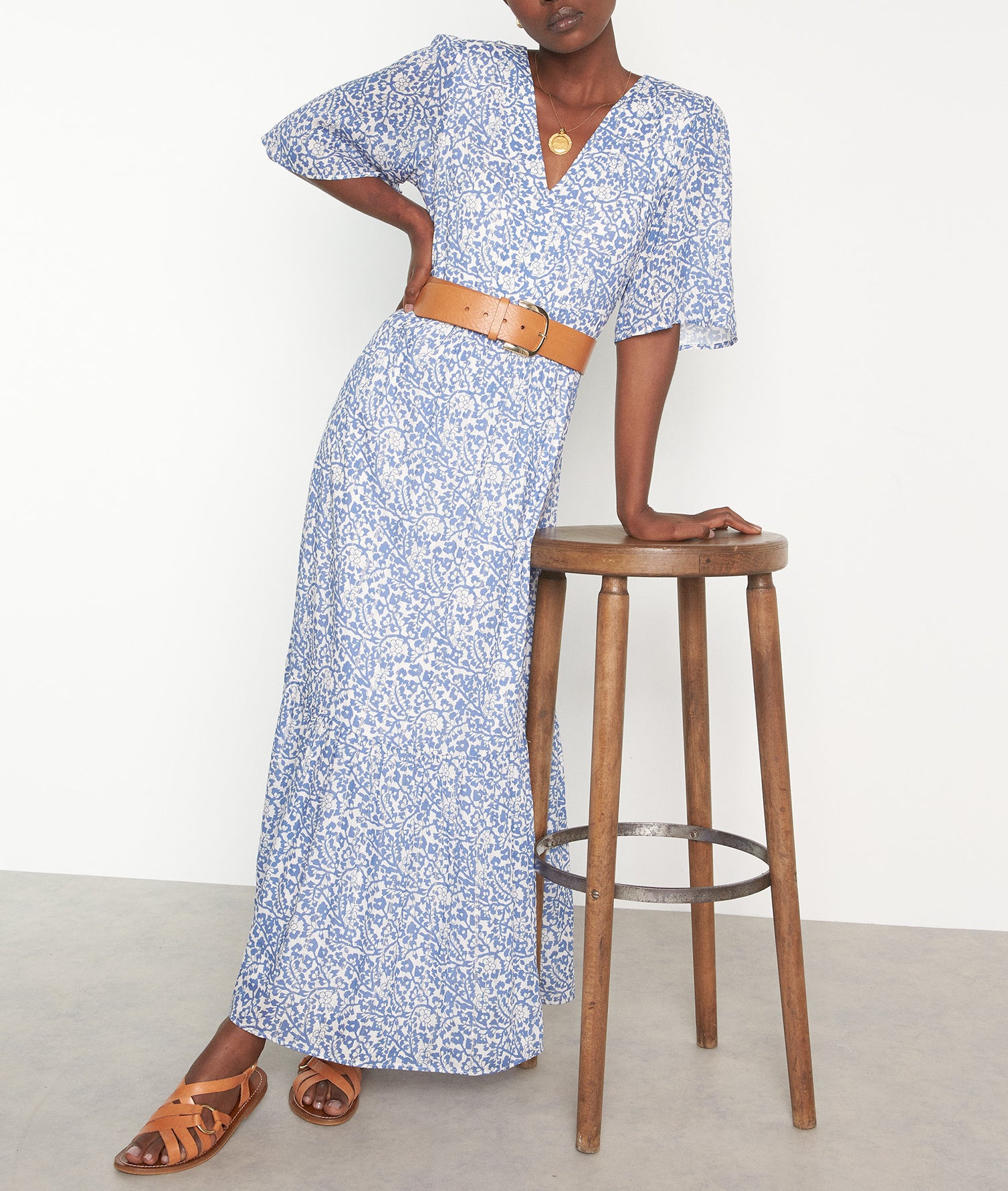 Robe longue imprimée bleu ciel Nudine Faume - seconde main