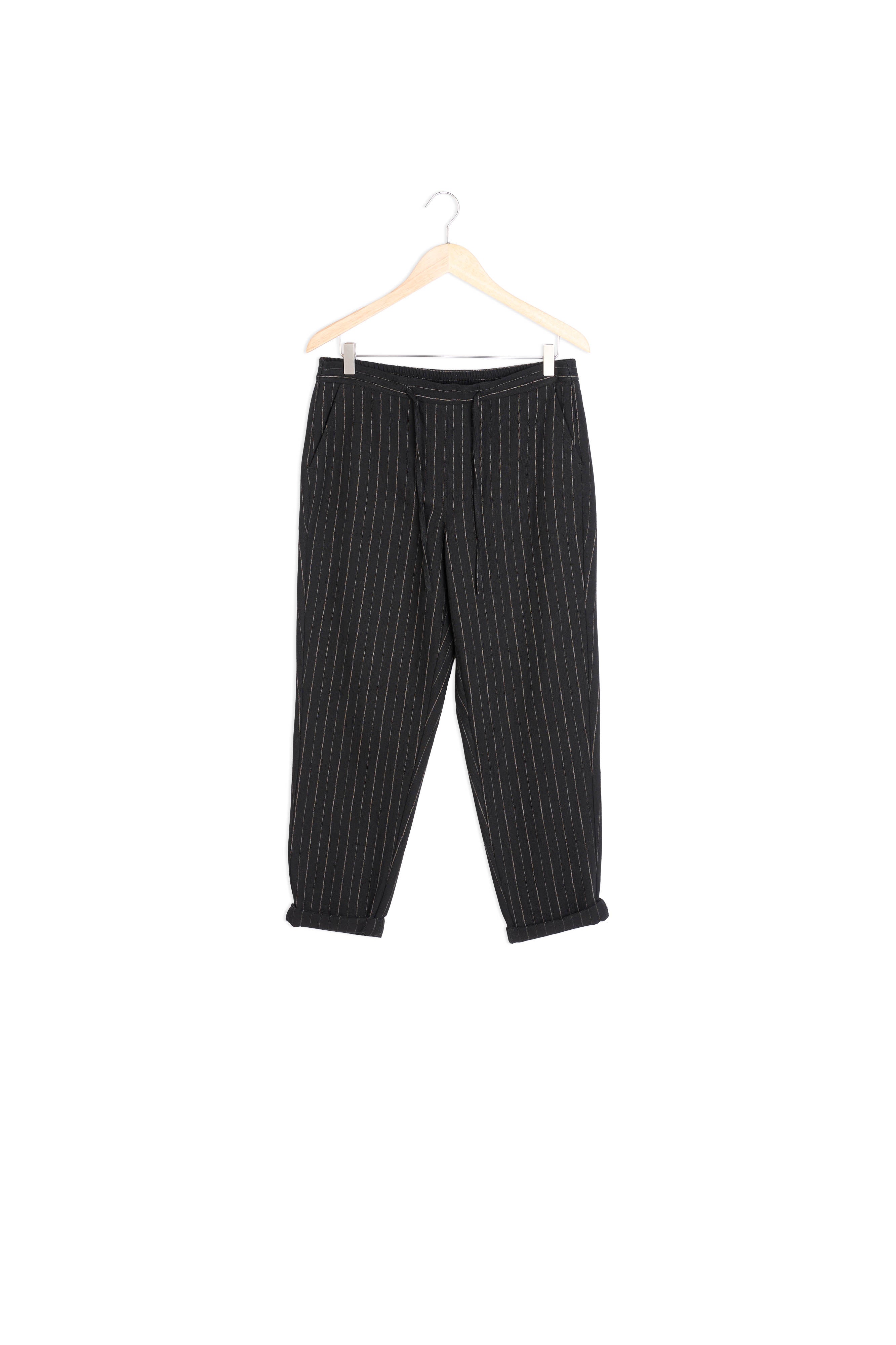Pantalon chino en coton rayé noir Noor Faume - seconde main