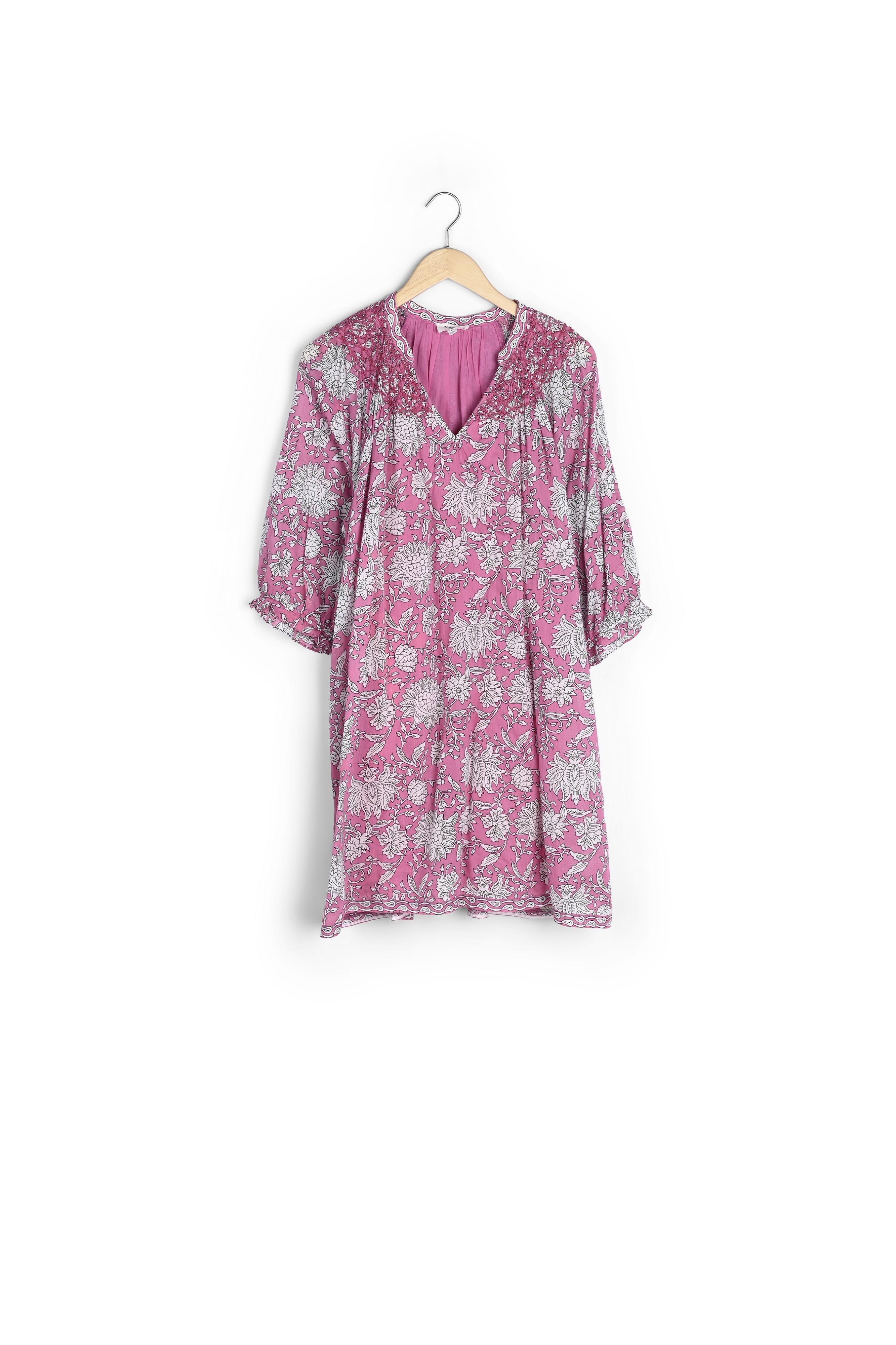 Robe courte imprimée en coton bio fuchsia Nibellule Faume - seconde main