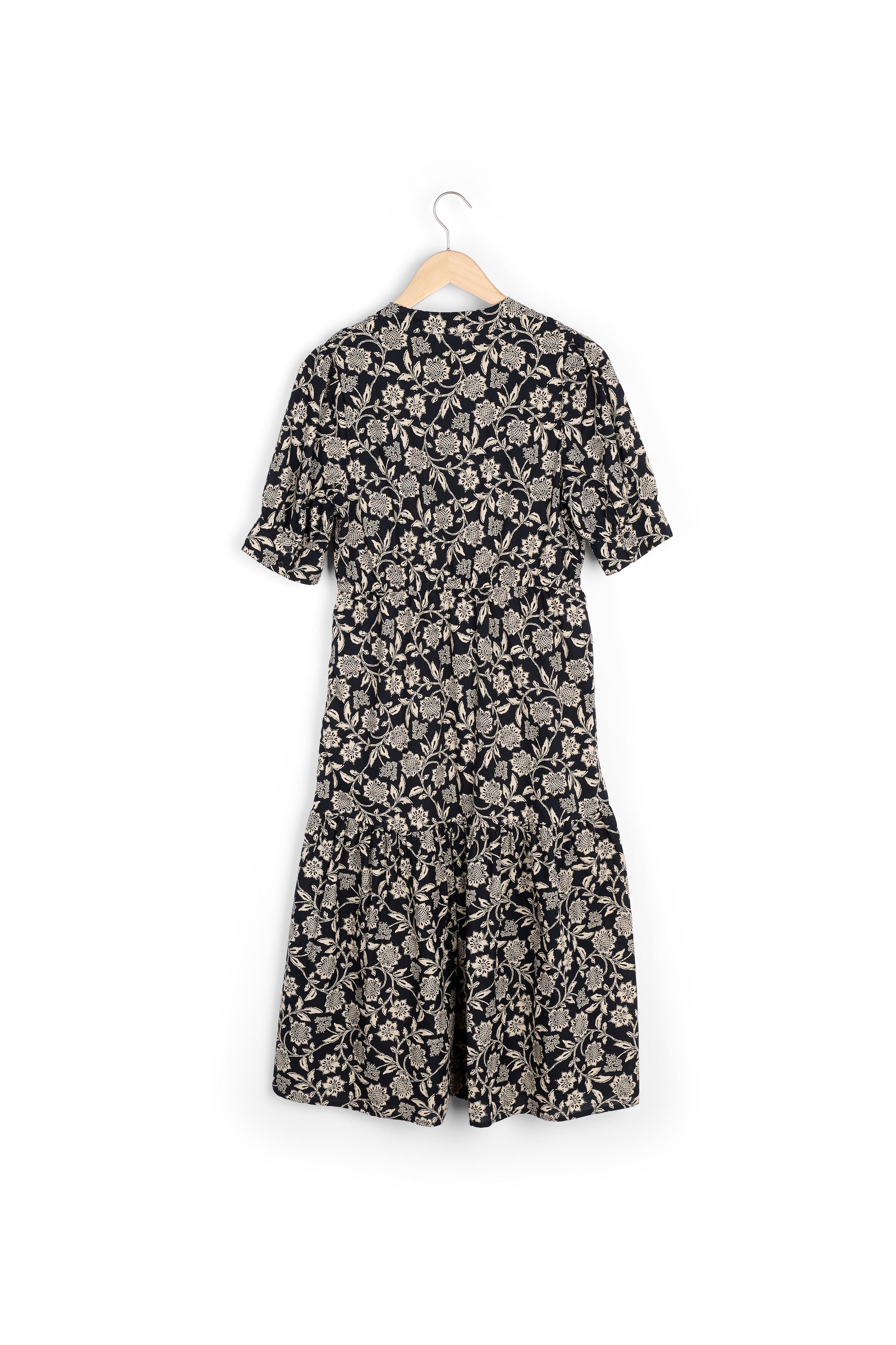 Robe longue en coton imprimé noir Naomie Faume - seconde main