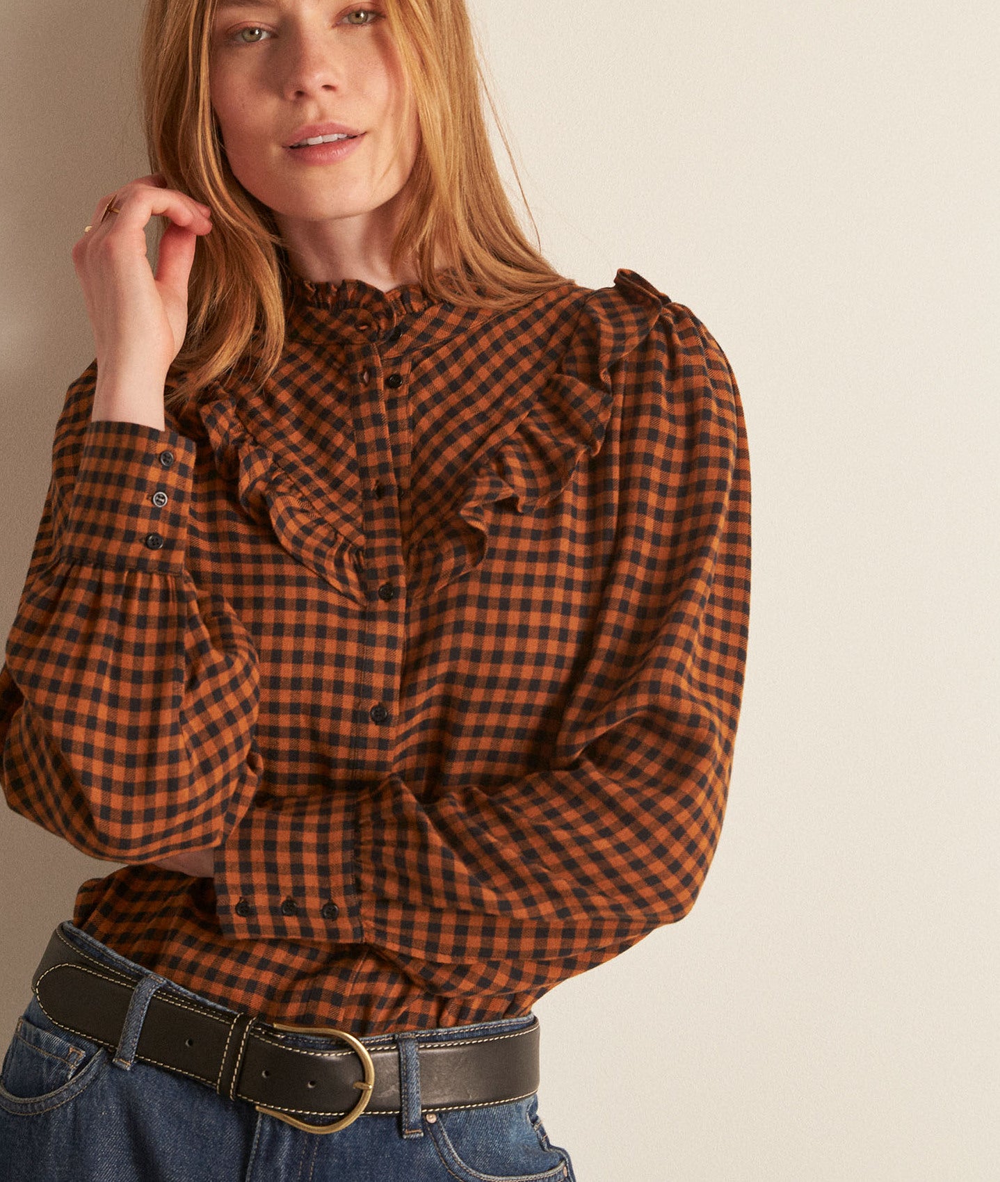 Chemise vichy caramel Abelia Faume - seconde main