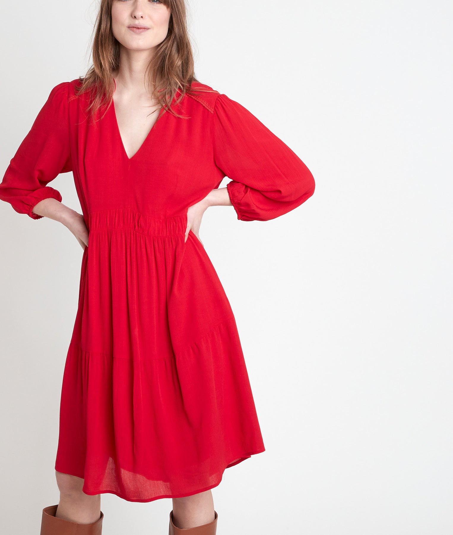 Robe en crêpe rouge Minette Faume - seconde main