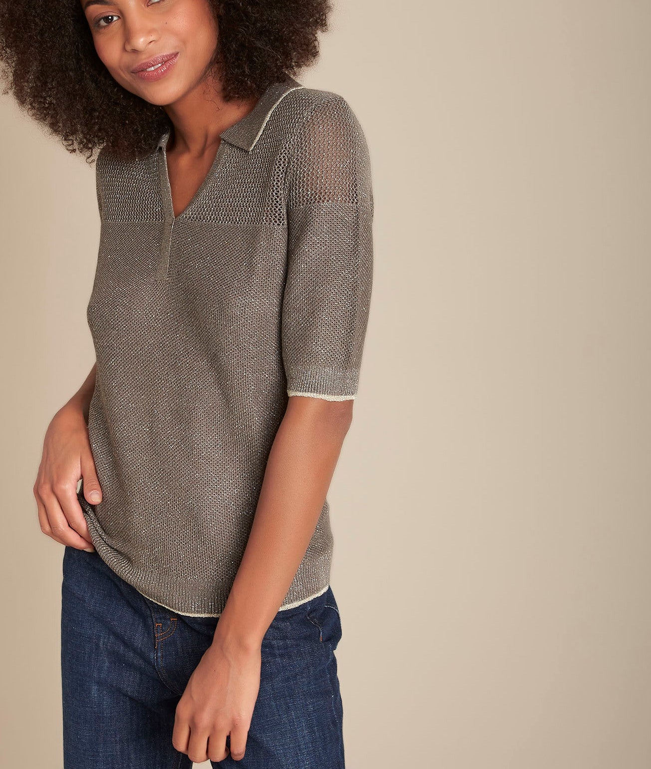 Pull kaki ajouré et brillant Favori Faume - seconde main