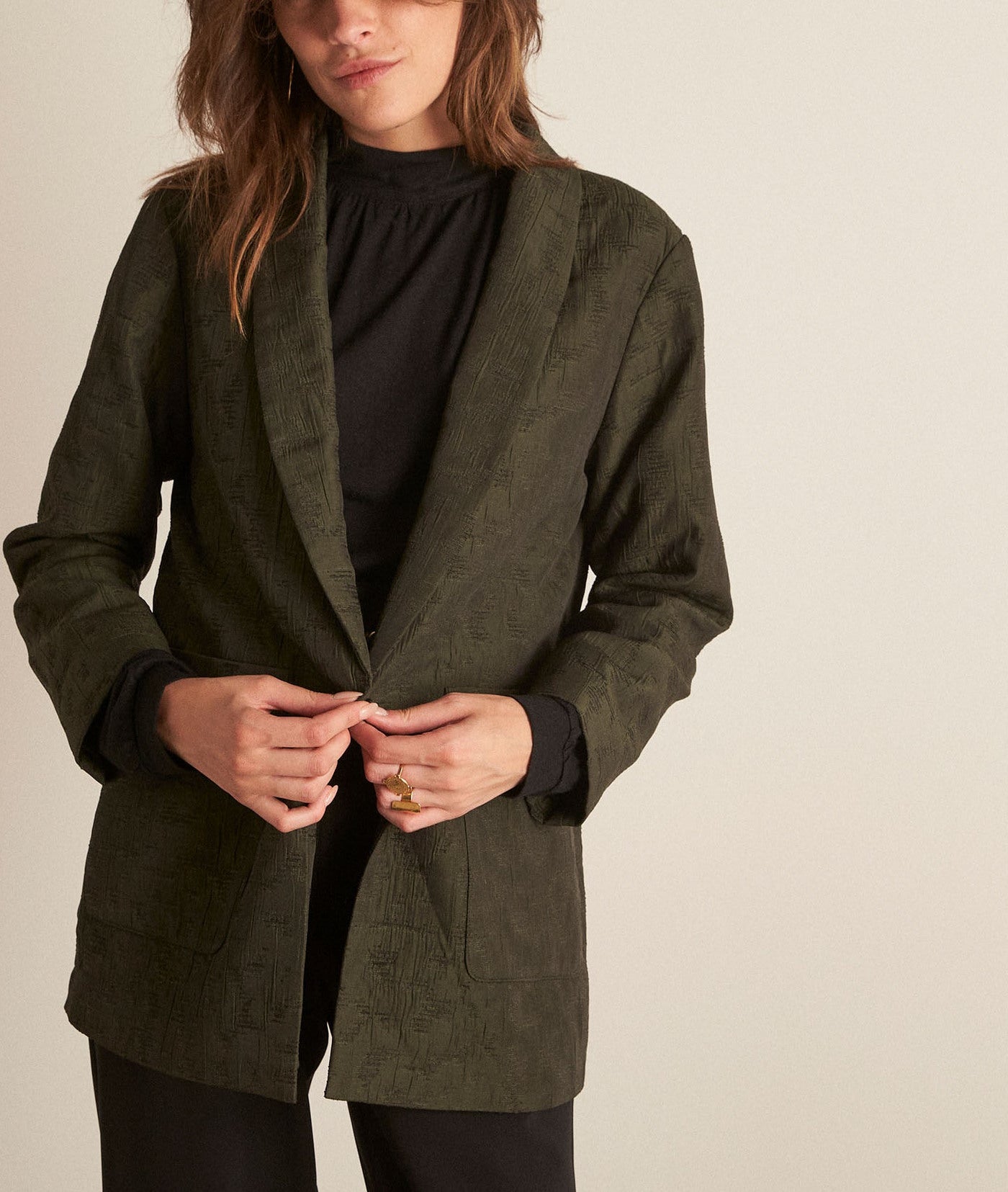 Blazer oversize en jacquard kaki Alizee Faume - seconde main