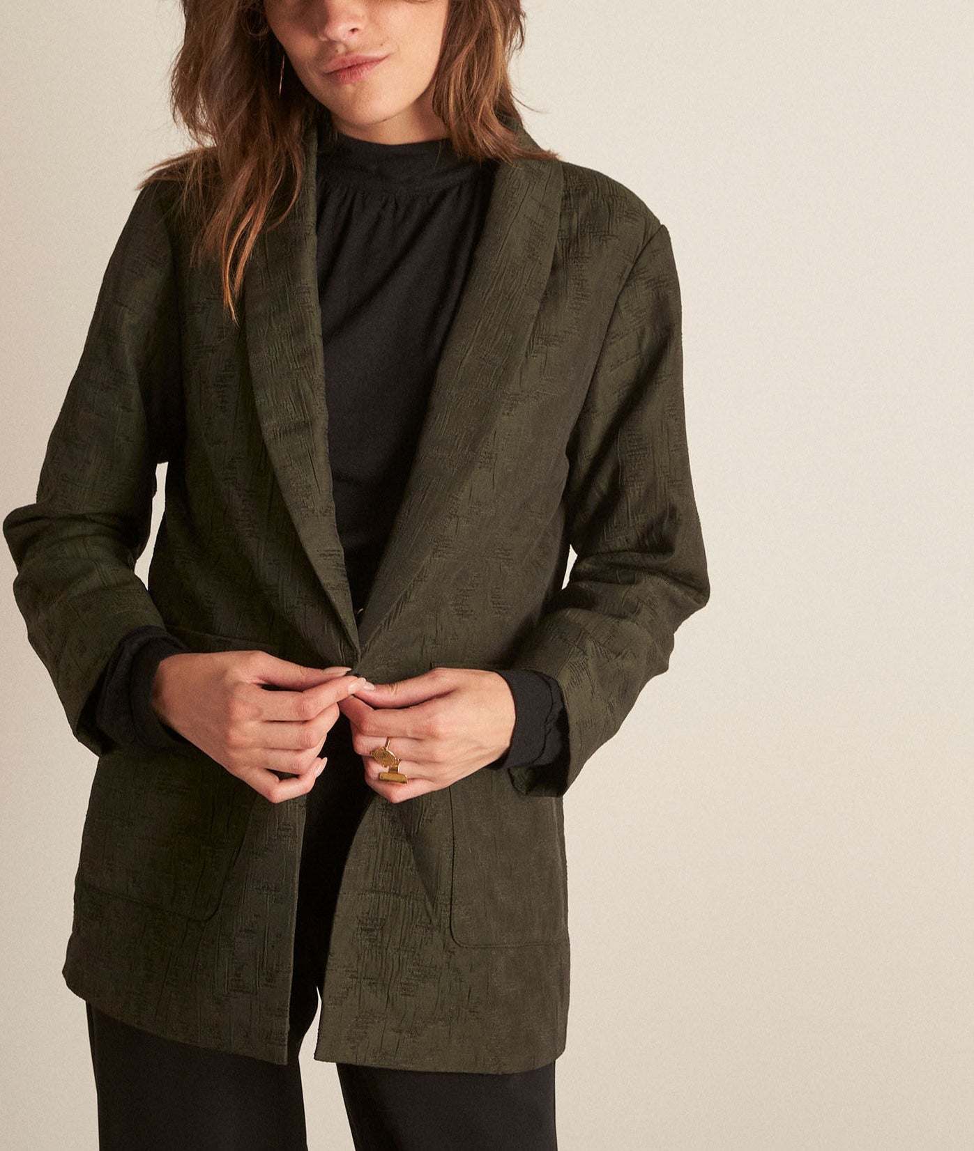 Blazer oversize en jacquard kaki Alizee Faume - seconde main