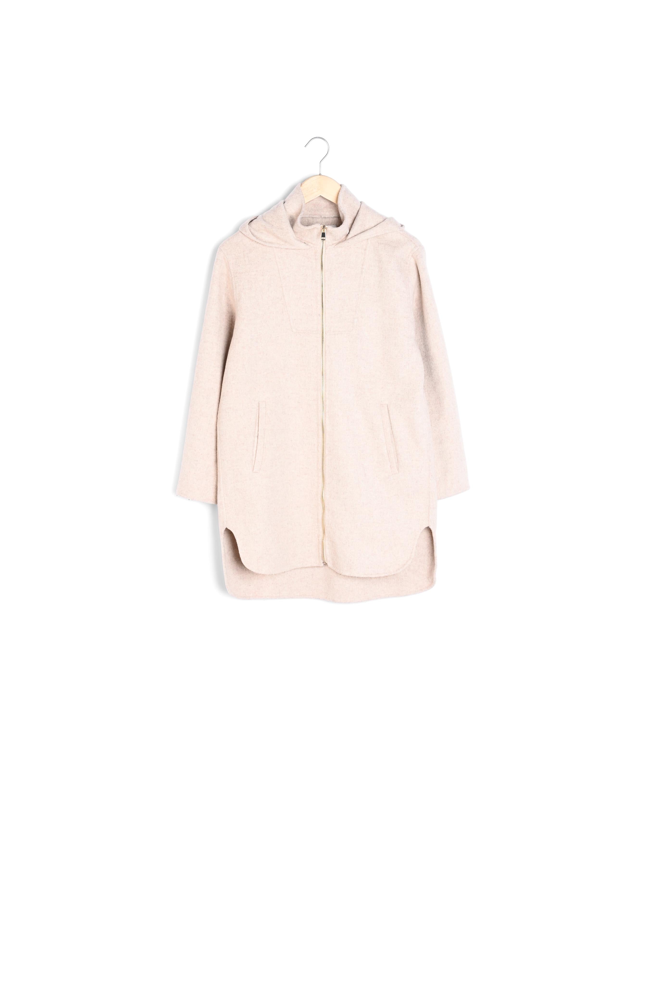 Manteau à capuche long asymétrique beige Liv Faume - seconde main