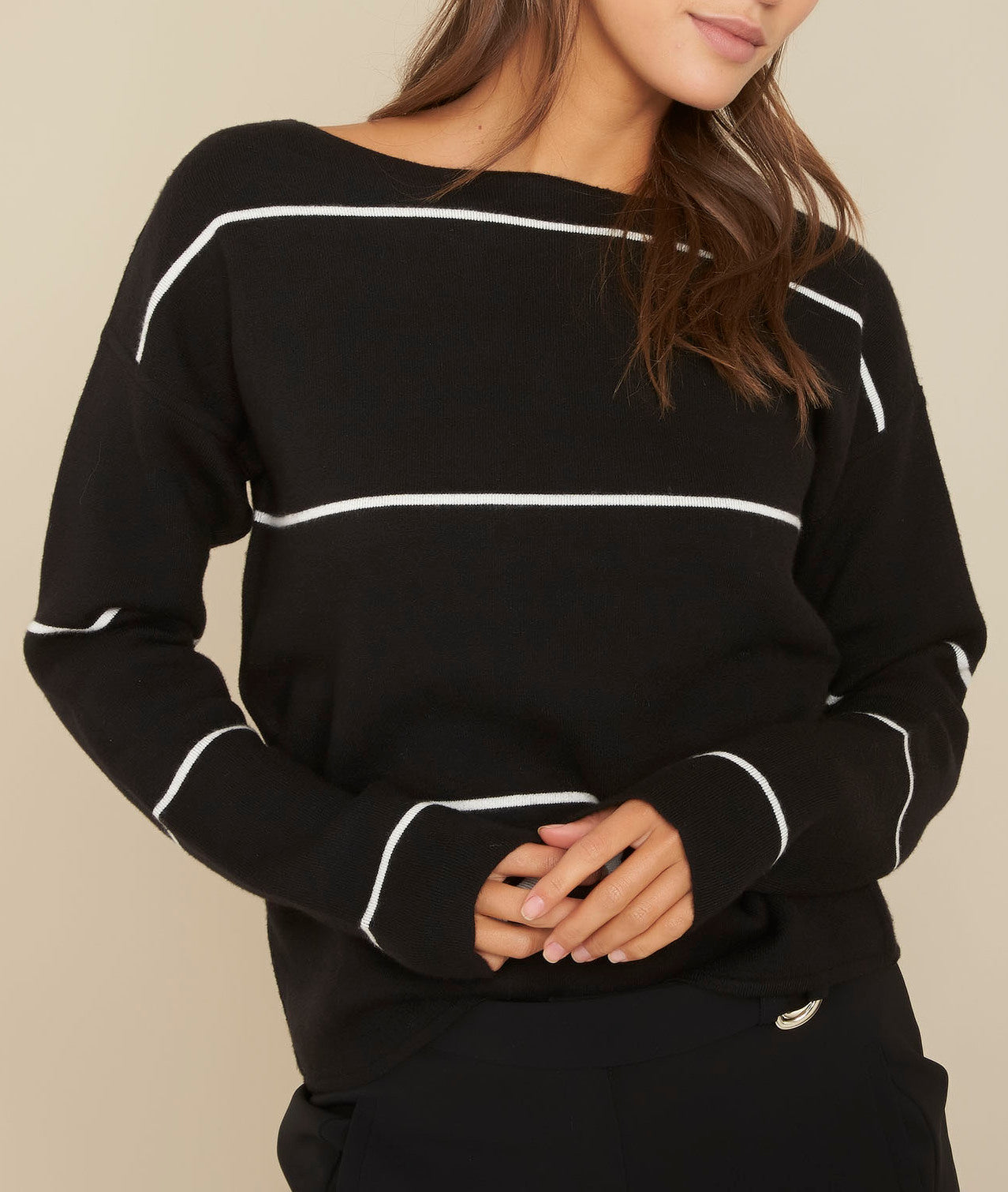 Pull noir rayé Face Faume - seconde main