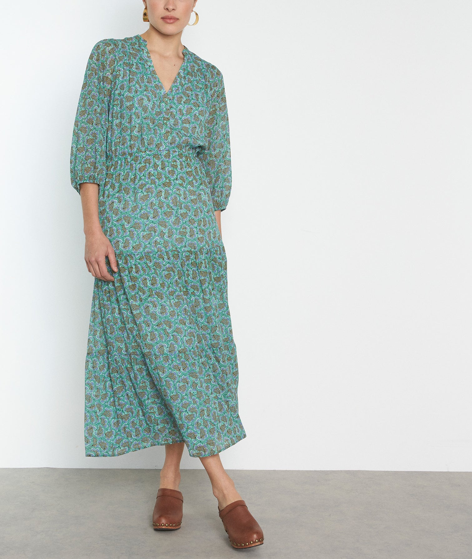 Robe longue imprimée vert d'eau Nae Faume - seconde main