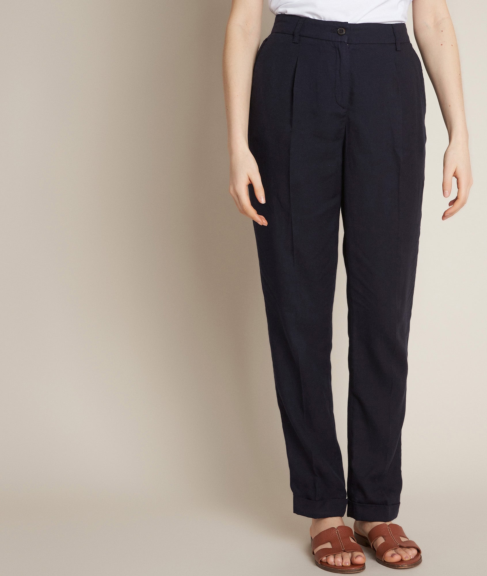 Pantalon chino marine en Lyocell Idylle Faume - seconde main