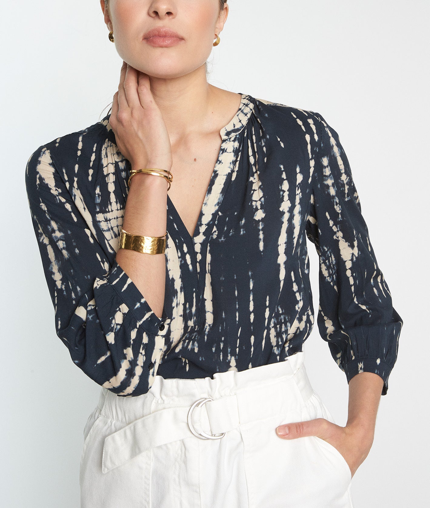 Blouse imprimée tie and dye noire Adelia Faume - seconde main