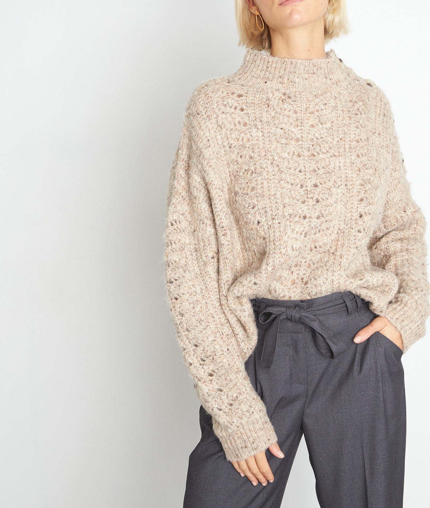 Pull oversize et ajouré beige Tydiane Faume - seconde main