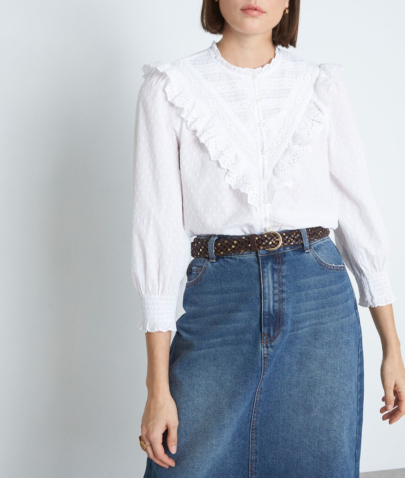 Blouse romantique en coton brodé blanc Leonor Faume - seconde main