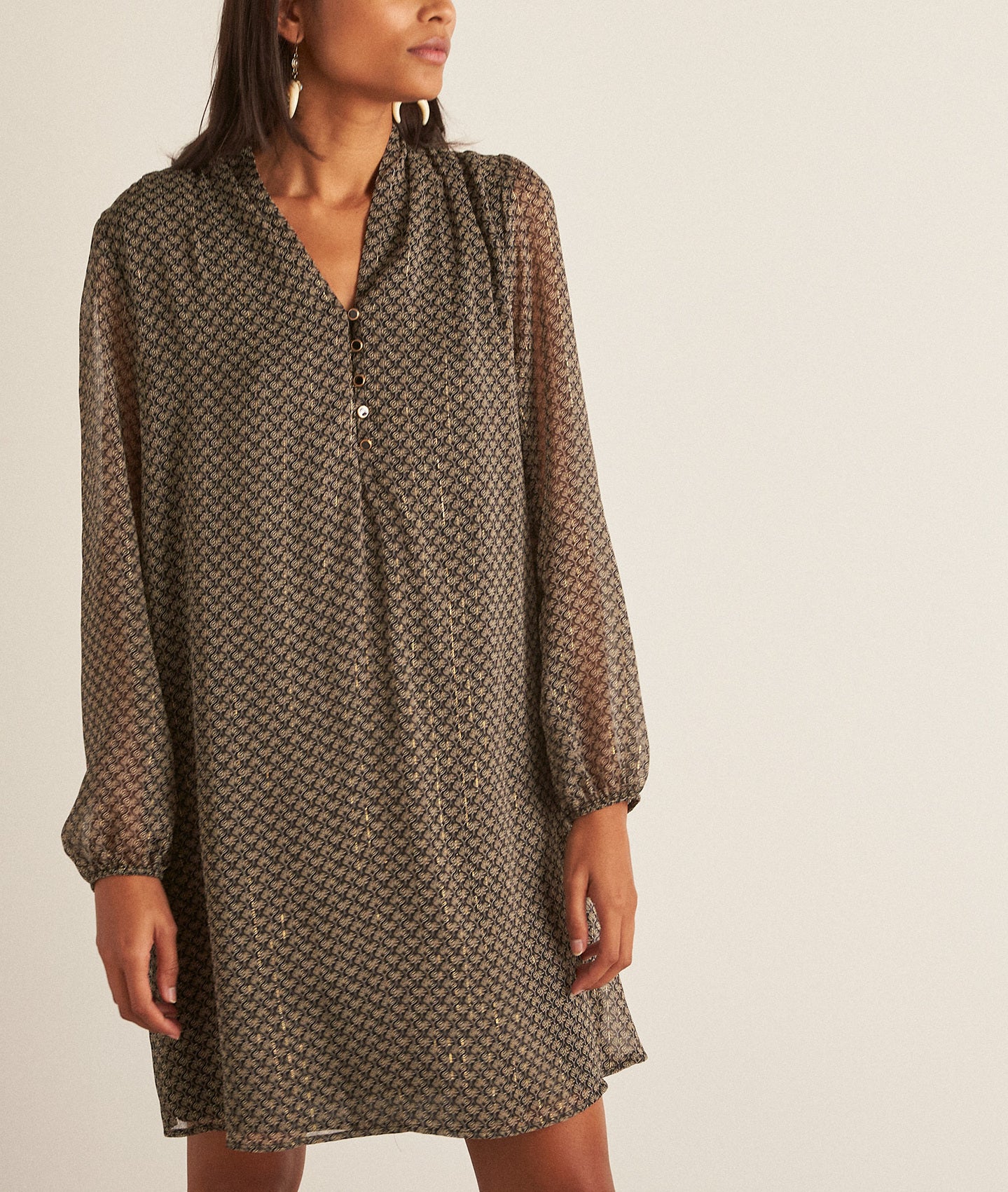 Robe courte imprimée noire et beige Hemilie Faume - seconde main