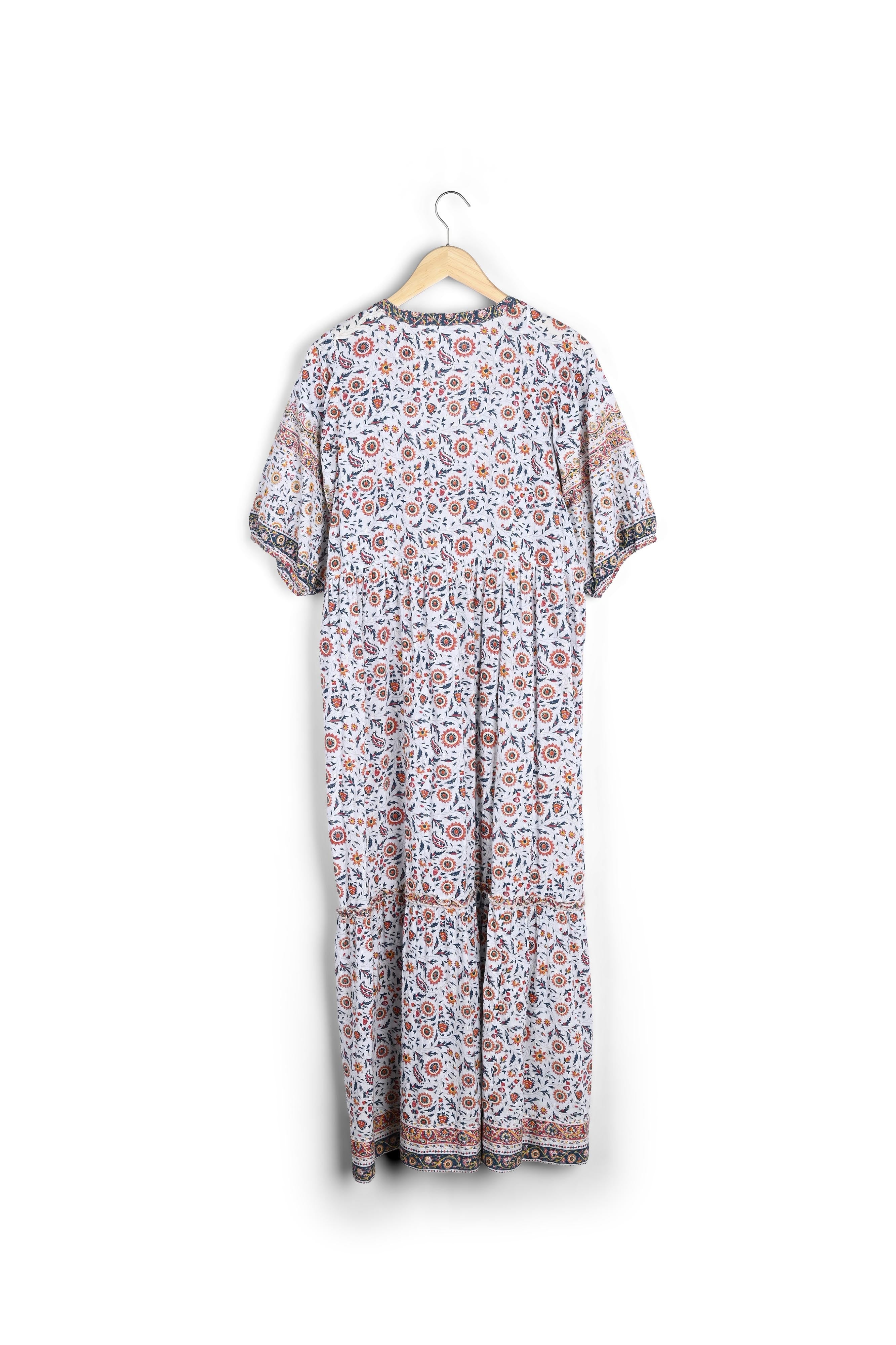 Robe longue en coton imprimé blanc Helene Faume - seconde main