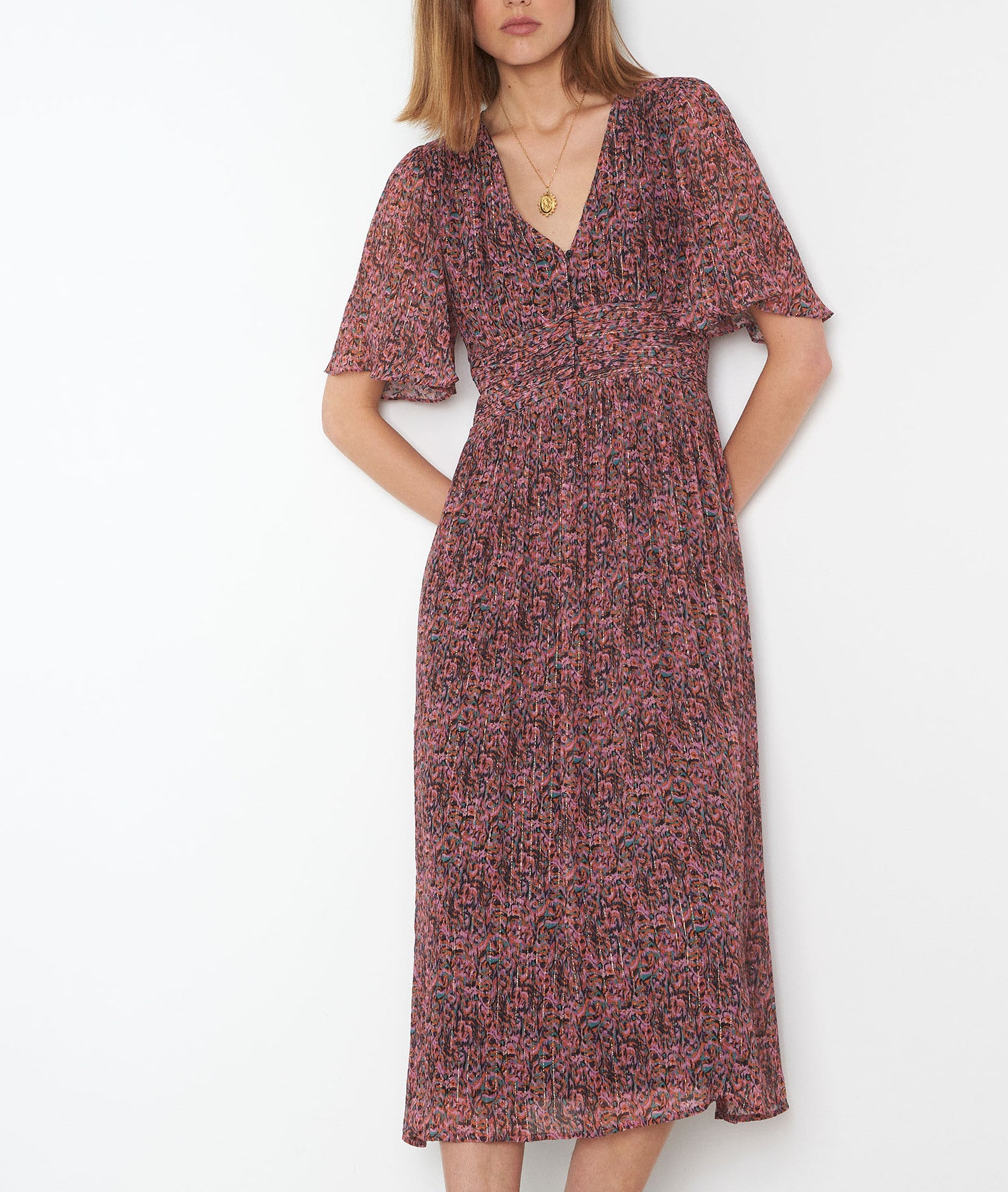 Robe mi-longue imprimée rose Nervane Faume - seconde main