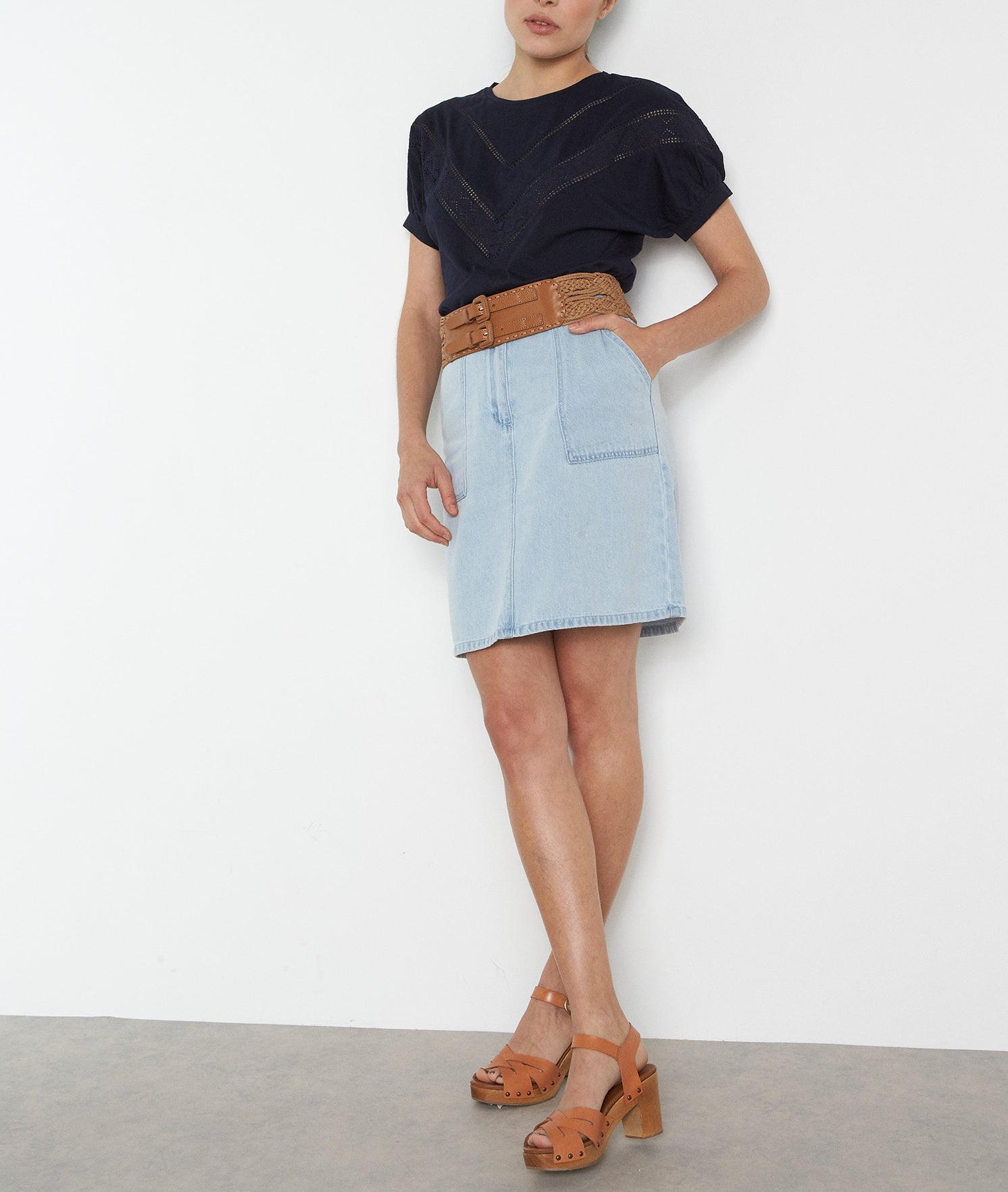 Jupe délavé poche plaqués bleu clair Daisy Faume - seconde main