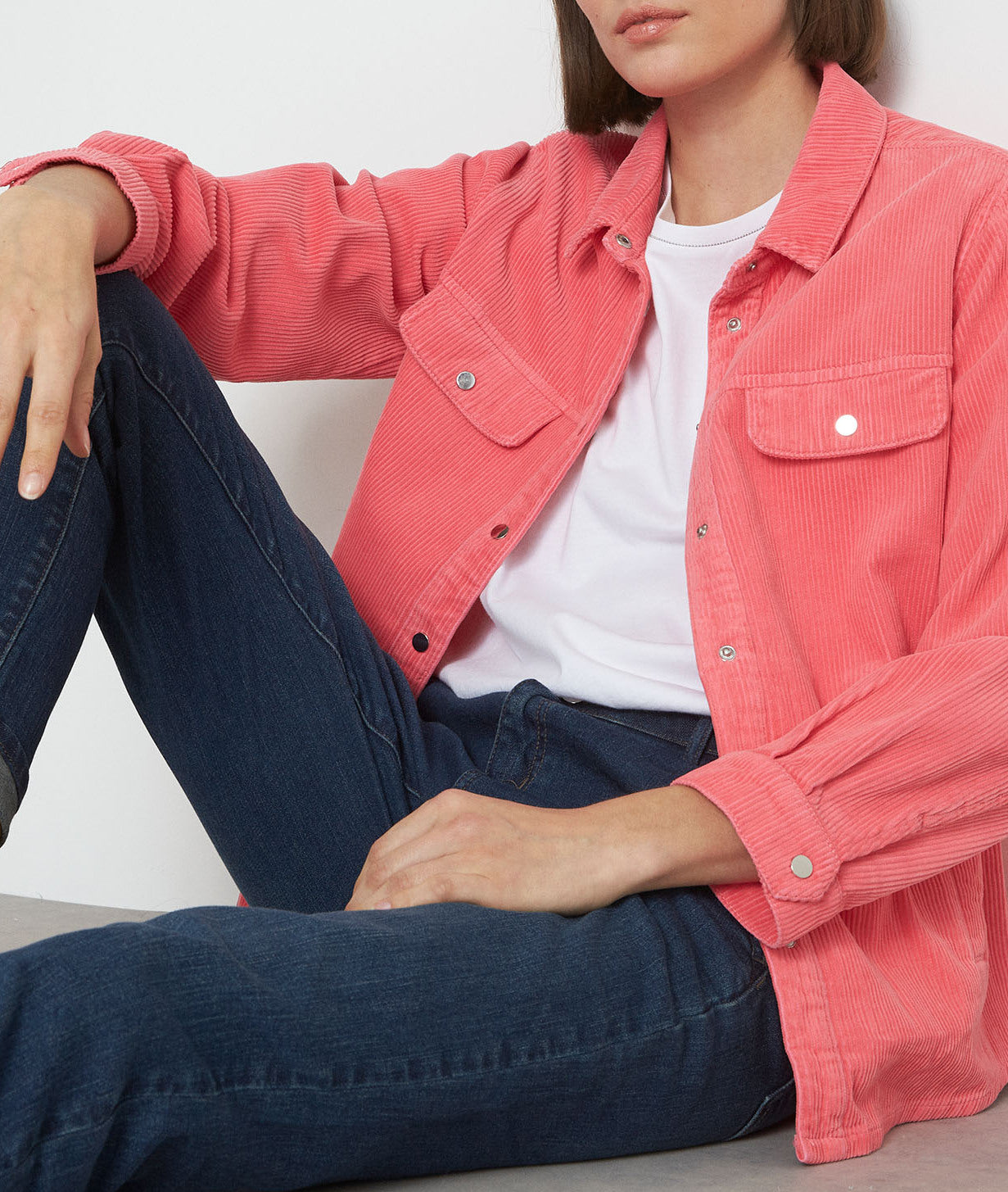 Surchemise en velours côtelé rose Fanilo Faume - seconde main